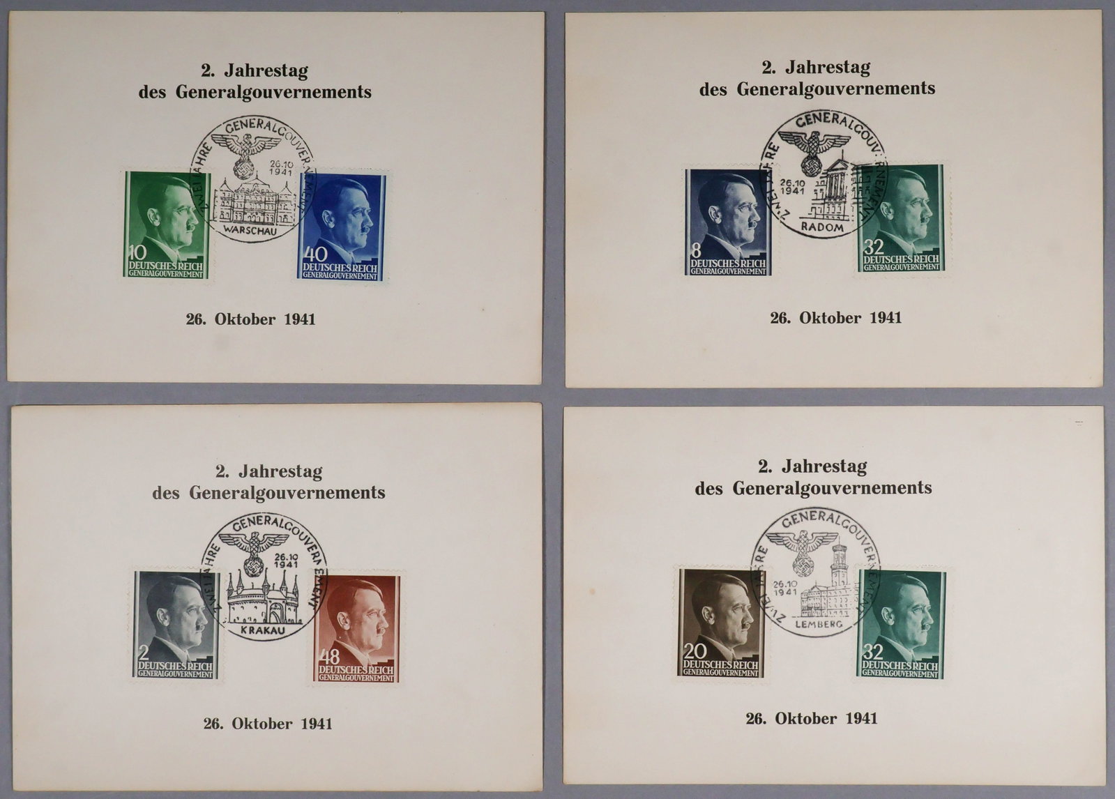 NSDAP POSTAL HISTORY: A collection of hundreds of German World War II-era stamps in various denominations, designs, years and so forth. A nice combination of postally-used examples with interesting cancels as well as numer