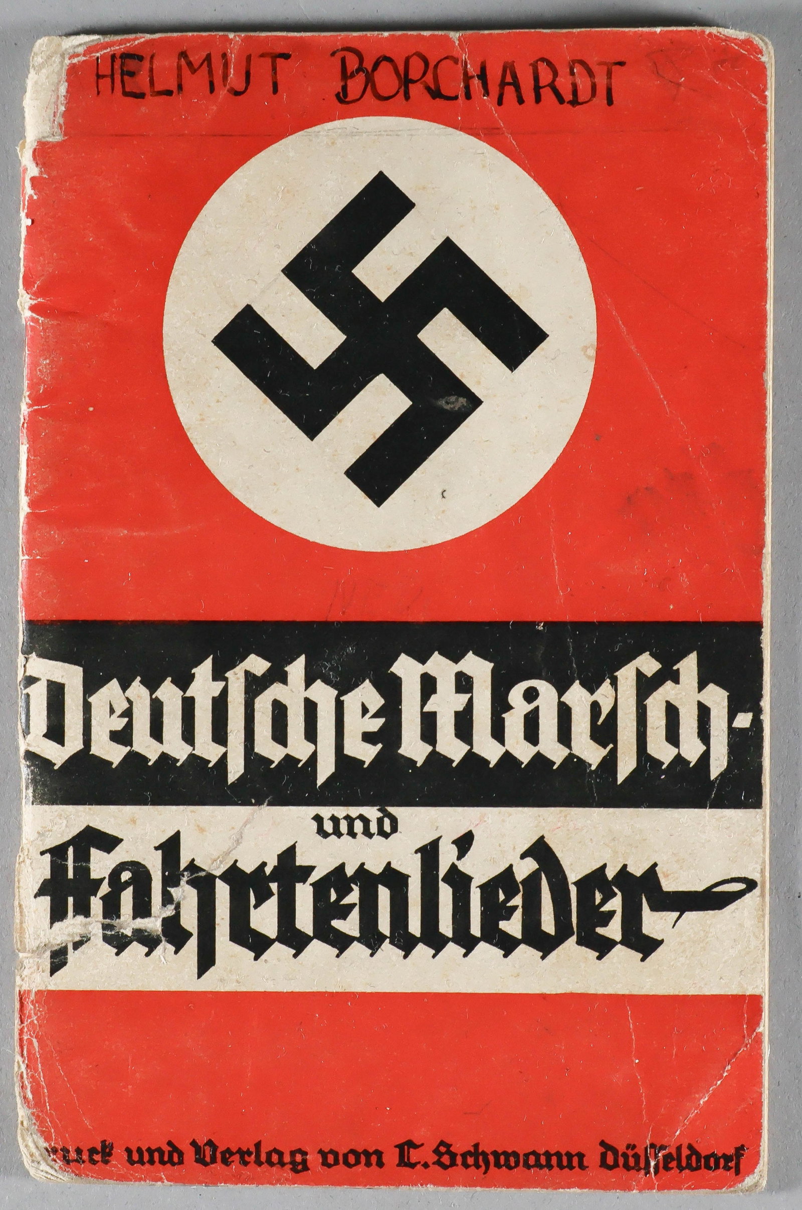 THIRD REICH SONGBOOK ‘GERMAN MARCHING AND TRAVELING SONGS’: A scarce Third Reich-era publication, ‘Deutsche Marsch- und Fahrtenleider’ (‘German Marching and Traveling Songs’), ed. Ernst Dahlke (Dusseldorf: L. Schwann), [n.d.], 32pp. 8vo