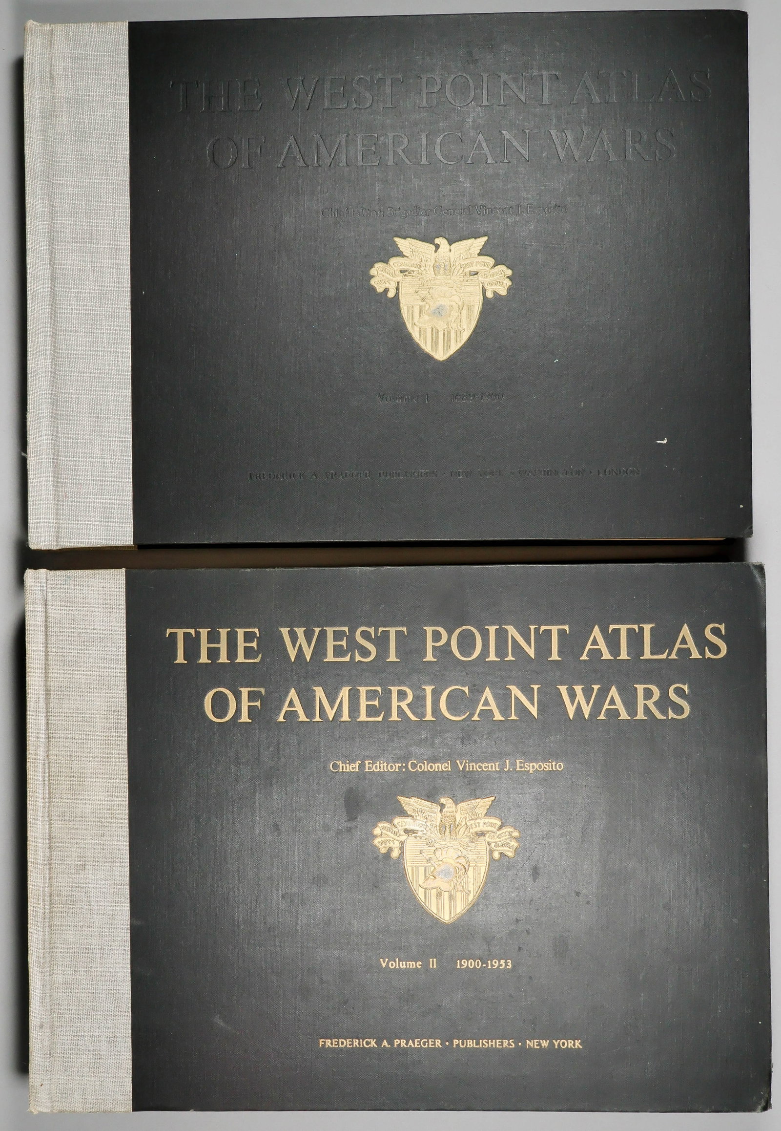 WEST POINT ATLAS OF AMERICAN WARS, VOLS. I & II: Pair of excellent reference books, 'The West Point Atlas of American Wars', Volumes I and II, edited by Col. Vincent J. Esposito (New York: Frederick A. Praeger), 1959. Each volume is 14.25 x 10.5