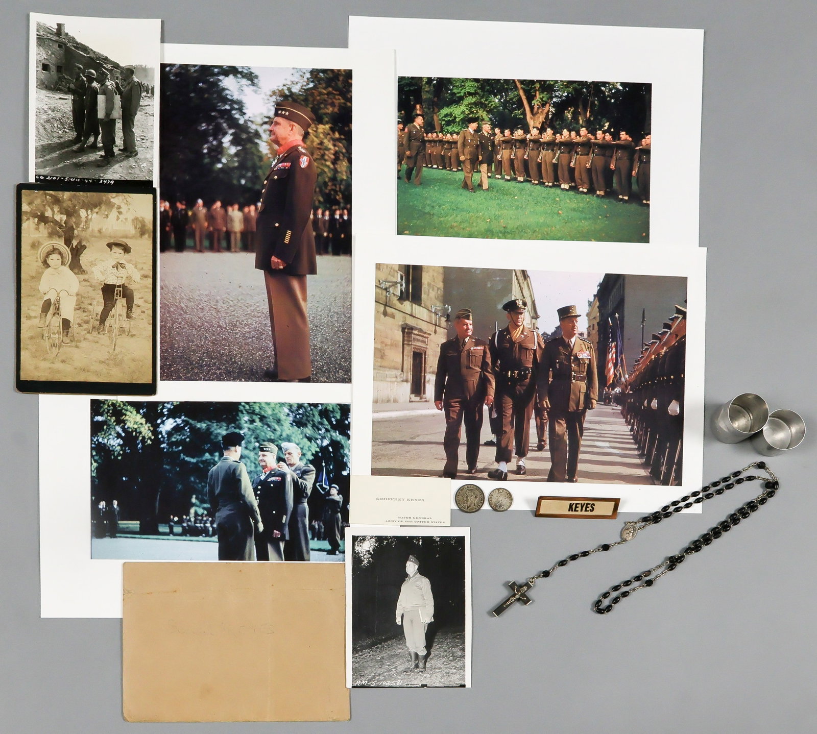 GEN. GOEFFREY KEYES' ROSARY AND WARTIME PHOTOGRAPHS (8): GEOFFREY KEYES (1888-1967) Highly decorated Lieutenant General who commanded the II Corps during World War II. Keyes was George Patton's invaluable chief of staff, leading Patton's I Corps in Morocco,