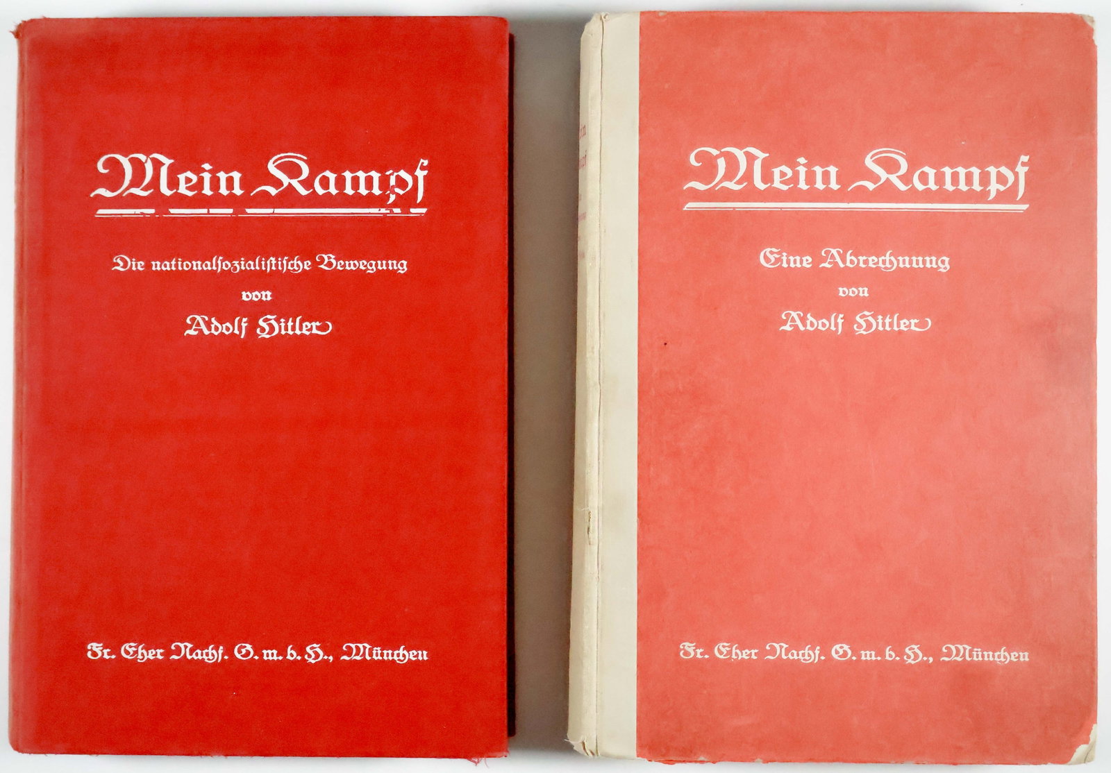'MEIN KAMPF' FIRST EDITIONS, VOLUME I & II: Very rare first edition printings of Adolf Hitler's political manifesto, 'Mein Kampf', released in 1925 and 1926. The book outlines many of Hitler's political beliefs, his political ideology and