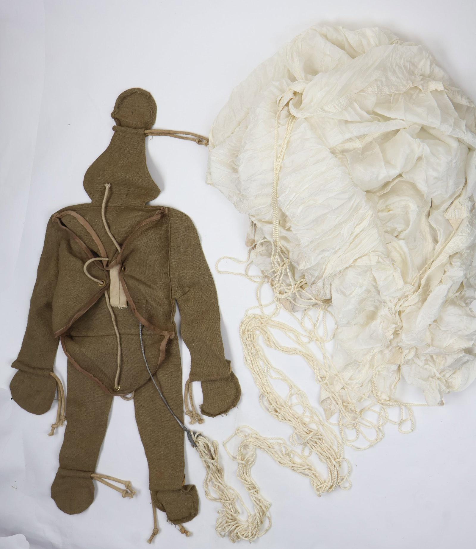 'RUPERT' PARATROOPER DUMMY: An especially rare and memorable relic, a dummy made in the outline of a parachutist, 500 of which were dropped in the vicinity of Calais in the early morning hours of D-Day, June 6, 1944, in an