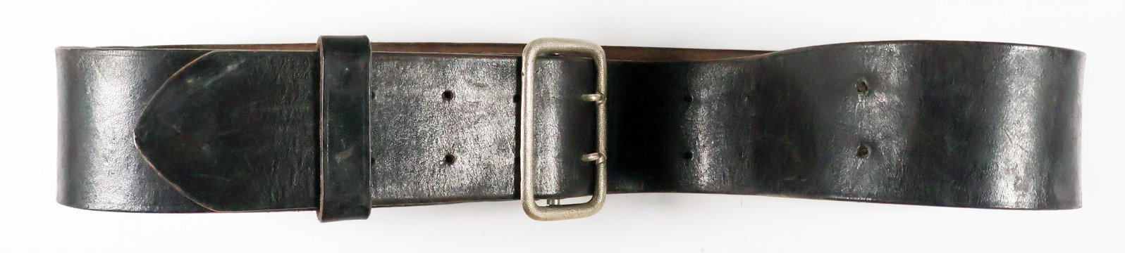 GERMAN POLITICAL LEADER’S BELT: An attractive German political leader's leather belt in black, 44.5 in. x 2.25 in., most frequently seen in brown, this political leaders belt, could possibly be for an SS uniform. The belt is