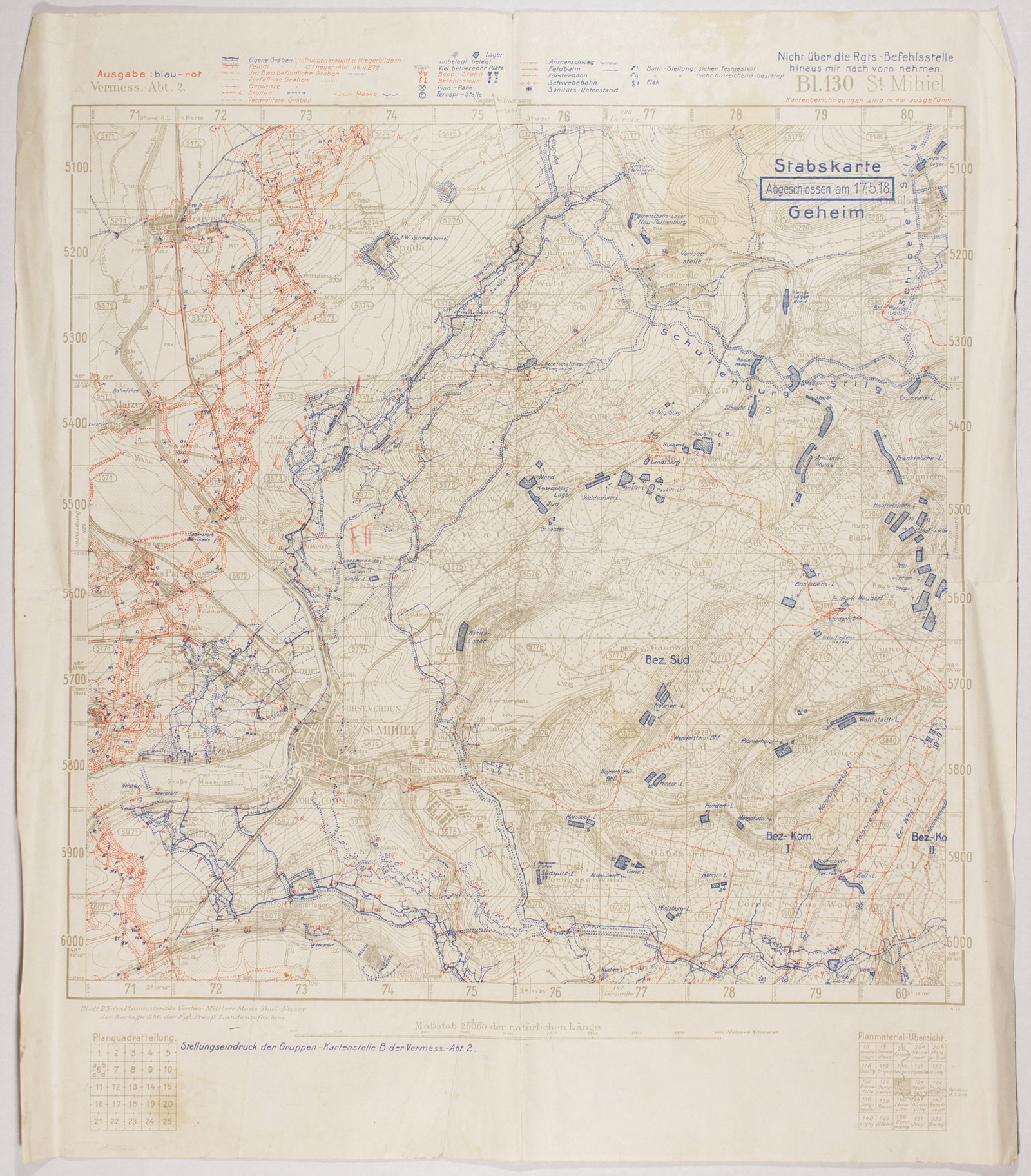 CAPTURED GERMAN TRENCH MAP OF THE ST. MIHIEL SALIENT, OWNED BY COL. WILLIAM J. DONOVAN: WILLIAM J. DONOVAN (1883-1959) 'Wild Bill', American brigadier general chosen by Roosevelt to head the O.S.S. (precursor to the C.I.A.). Donovan planted over 16,000 people behind enemy lines and