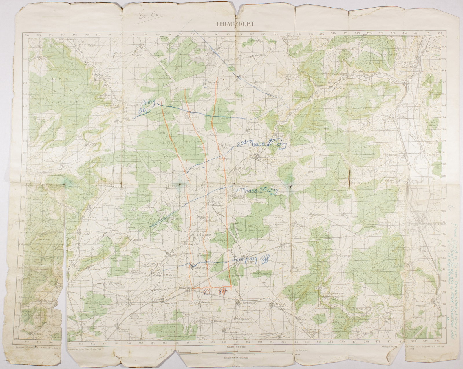 BATTLE OF ST. MIHIEL PLATOON COMMANDER’S ADVANCE MAP, USED BY COL. WILLIAM J. DONOVAN: WILLIAM J. DONOVAN (1883-1959) 'Wild Bill', American brigadier general chosen by Roosevelt to head the O.S.S. (precursor to the C.I.A.). Donovan planted over 16,000 people behind enemy lines and