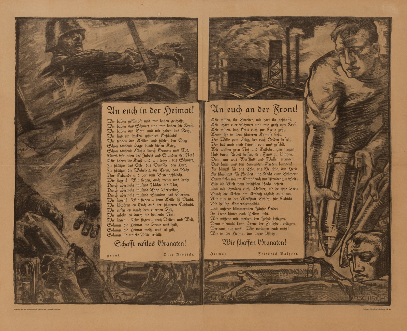 GERMAN PROPAGANDA POSTER: 'TO YOU AT HOME! TO YOU AT THE FRONT!' (1 of 1)