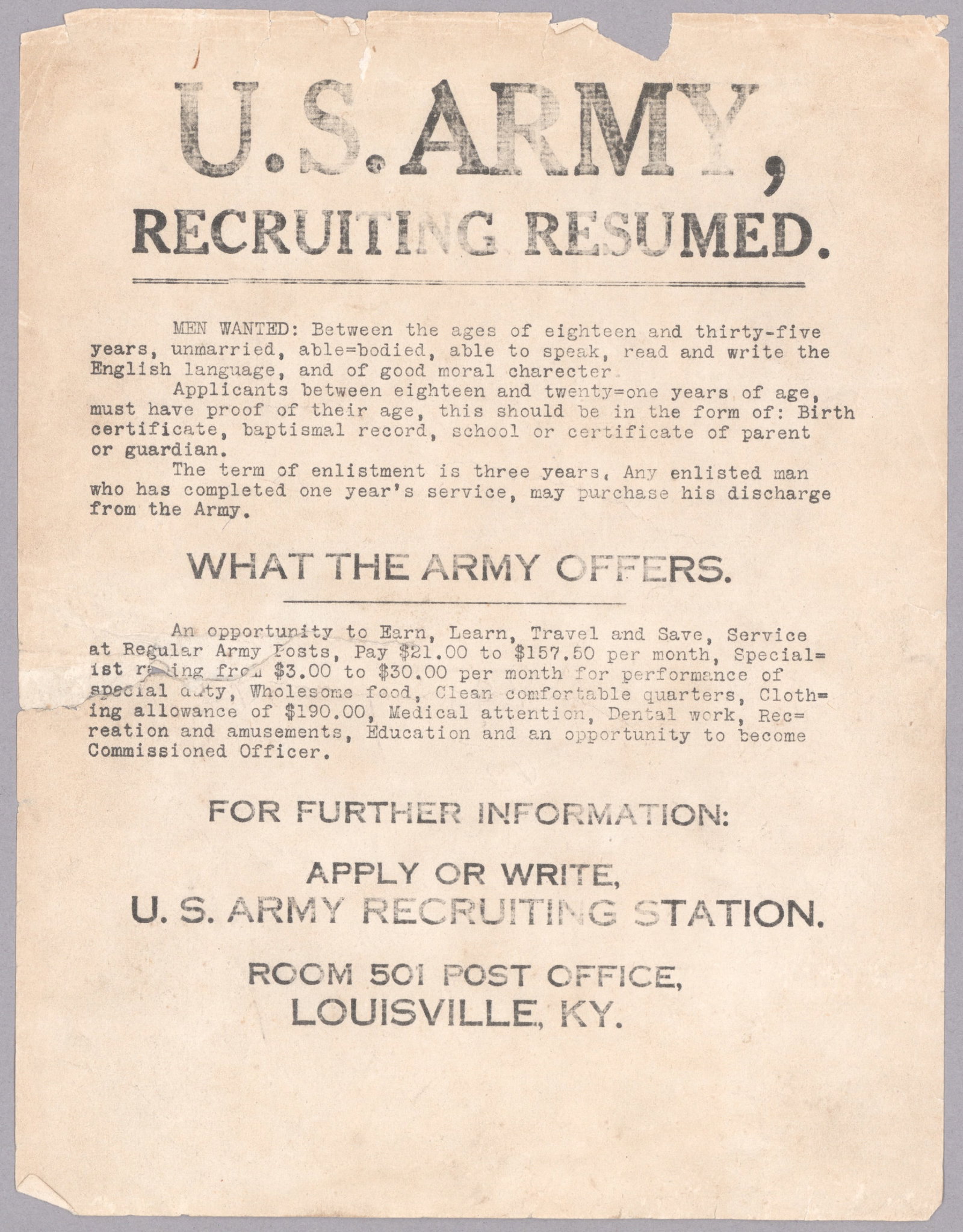 ARMY RECRUITMENT BROADSIDE (1 of 1)