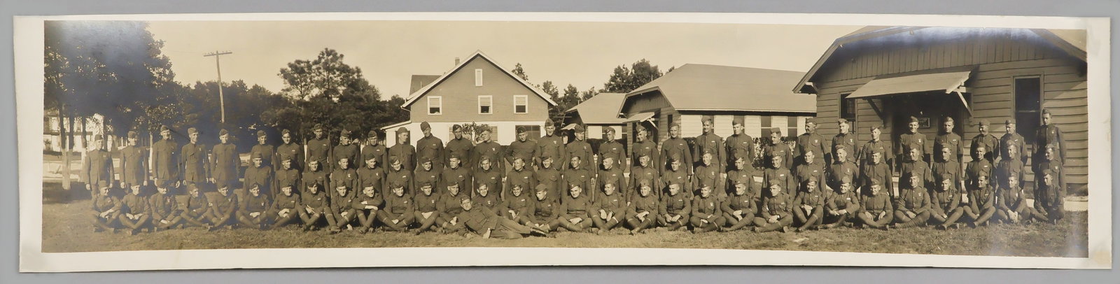 WORLD WAR I MARINES ‘YARD LONG’ PHOTOGRAPH: An original photograph, 8 x 34 in. sepia, identified on verso as the 5th Brigade, 13th Regiment U.S. Marines at Quantico, VA, 1919. This unit was formed in July 1918 and arrived in Brest, France on