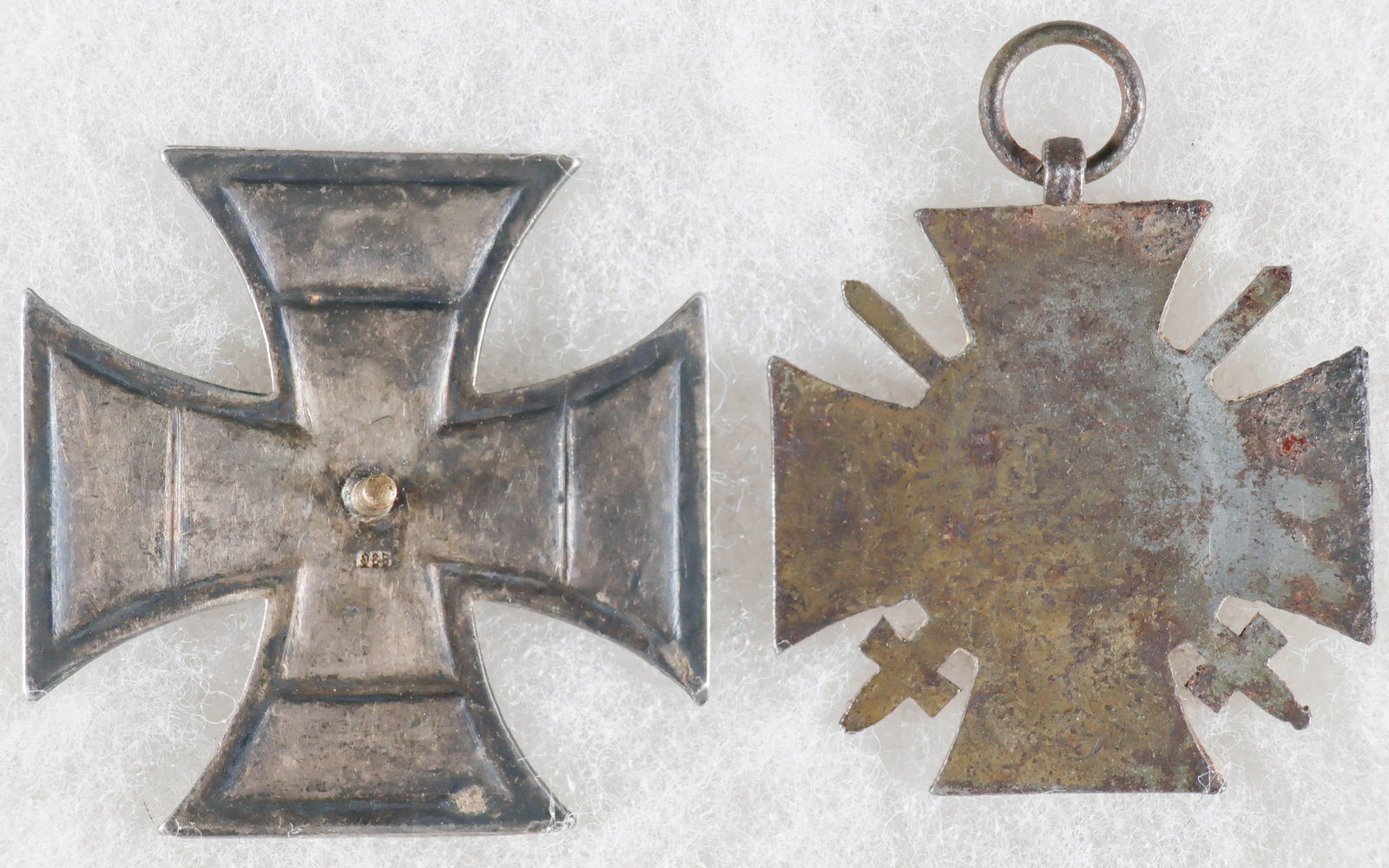 IRON CROSS, FIRST CLASS AND HONOR CROSS OF THE WORLD WAR 1914-1918: Screw-back medal, approx. 1.75 in. square, and Iron Cross, First Class bearing the date ‘1914’ beneath the royal cipher ‘W’, with a crown at the top arm, all indicating that it