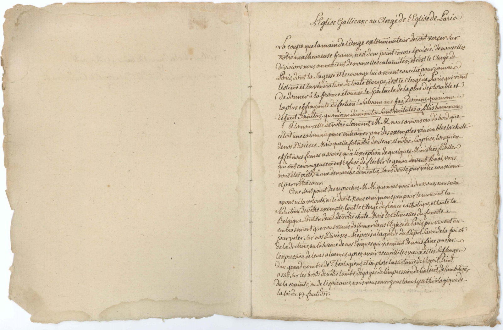 FRENCH REVOLUTION: PRIESTS TAKE OATH TO THE CONSTITUTION OF 1798: Interesting, lengthy manuscript document [unsigned], 28pp. 8vo., [1799], titled ‘Letters on the Oath of the Hatred of Royalty and on Promise of Faithfulness to the Constitution of 1798’