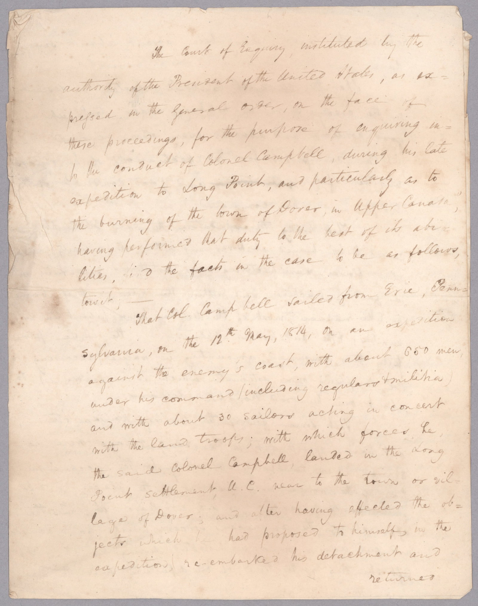 ACCOUNT OF CAMPBELL’S RAID ON PORT DOVER (1 of 3)