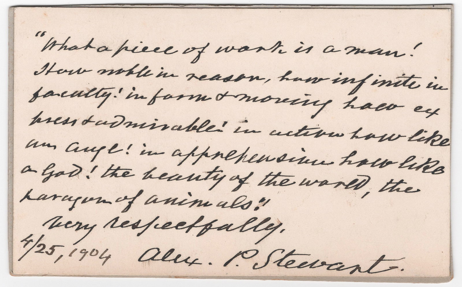 ALEXANDER P. STEWART: (1821 - 1908) Confederate major general who commanded at Shiloh, Chickamauga, and Atlanta, and replaced Polk after that general's death. A.Q.S. ‘Alex. P. Stewart’ in black ink on a 5 x