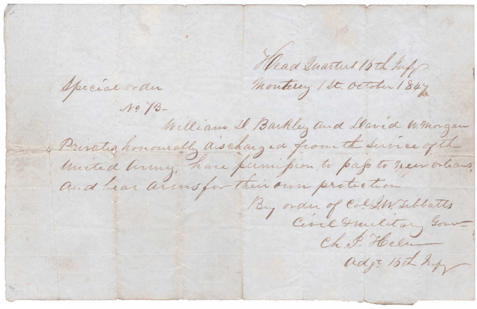 CHARLES J. HELM: (1817-1868) Confederate agent in Cuba, chiefly responsible for organizing shipments of arms and other vital goods into Southern ports via blockade runner. Very scarce autograph D.S., 1p. oblong 8vo.,