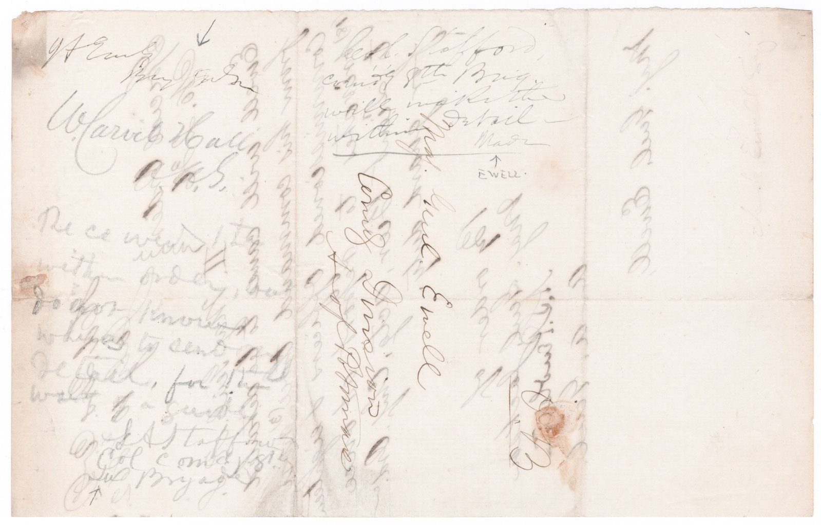 CONFEDERATE GENERALS LEROY A. STAFFORD, JUBAL A. EARLY AND RICHARD S. EWELL: A fine group of signatures and endorsements on a war-date manuscript D.S., 1p. 8vo., [n.p.], July 10, 1862, from Lt. Col. ALEXANDER S. PENDLETON (1840-1864), assistant adjutant general to