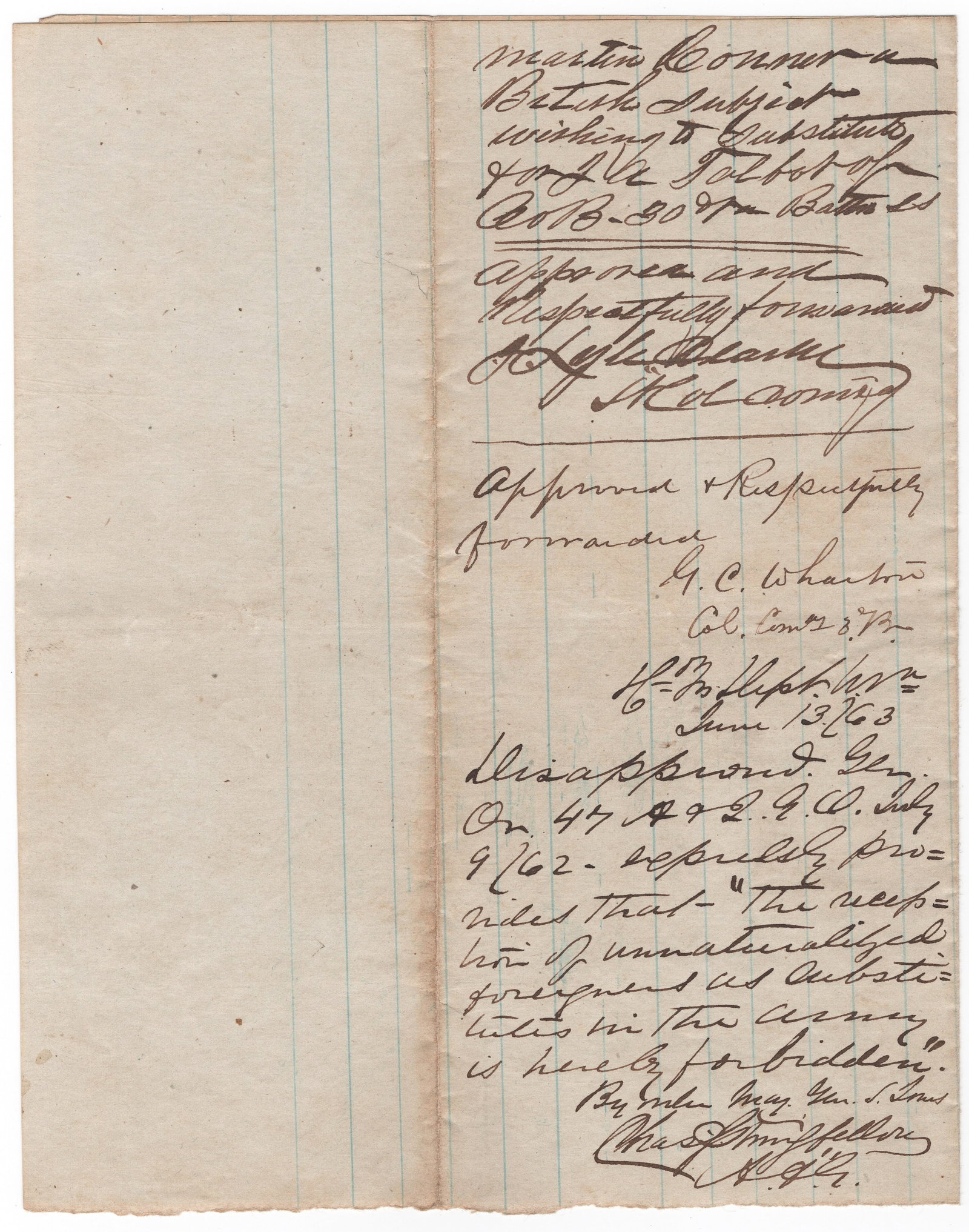GABRIEL C. WHARTON: (1824-1906) Confederate brigade general who commanded troops in the Shenandoah Valley, principally at New Market and Waynesboro. A.E.S. on a very interesting war-date manuscript D.S., 1p. folio, Glade