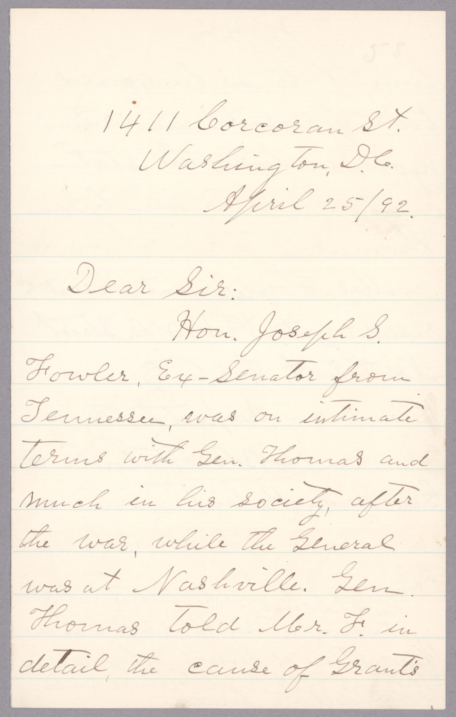 JOHN D. BROWNLAW: (1839-1922) Union colonel and editor, the son of ‘Parson’ Brownlow, remembered for his participation in the raid that killed John Hunt Morgan at Greeneville. A.L.S. 3pp. 8vo., Washington,
