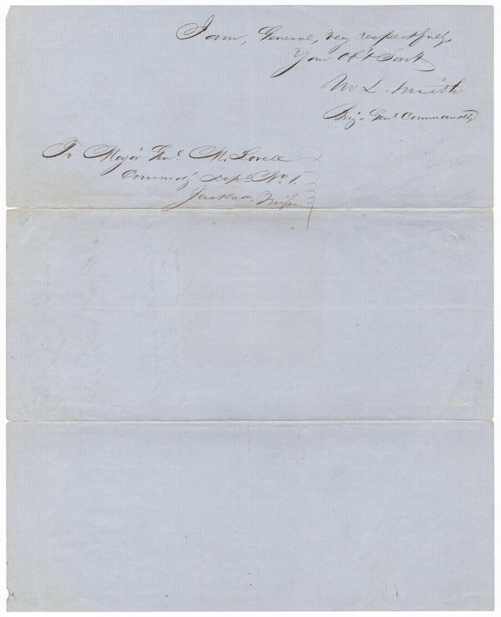MARTIN L. SMITH: (1819 - 1866) Confederate major general who was one of a few Northern-born generals to fight for the South, planned and constructed the defenses of Vicksburg, died shortly after the war. Signature