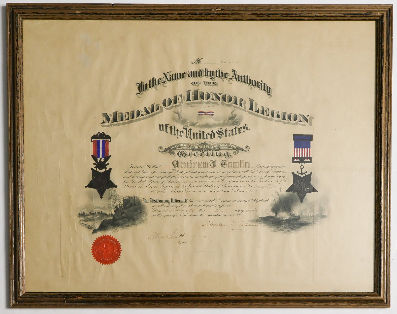 MEDAL OF HONOR LEGION CERTIFICATE FOR HERO IN ATTACK ON FORT FISHER (1 of 3)