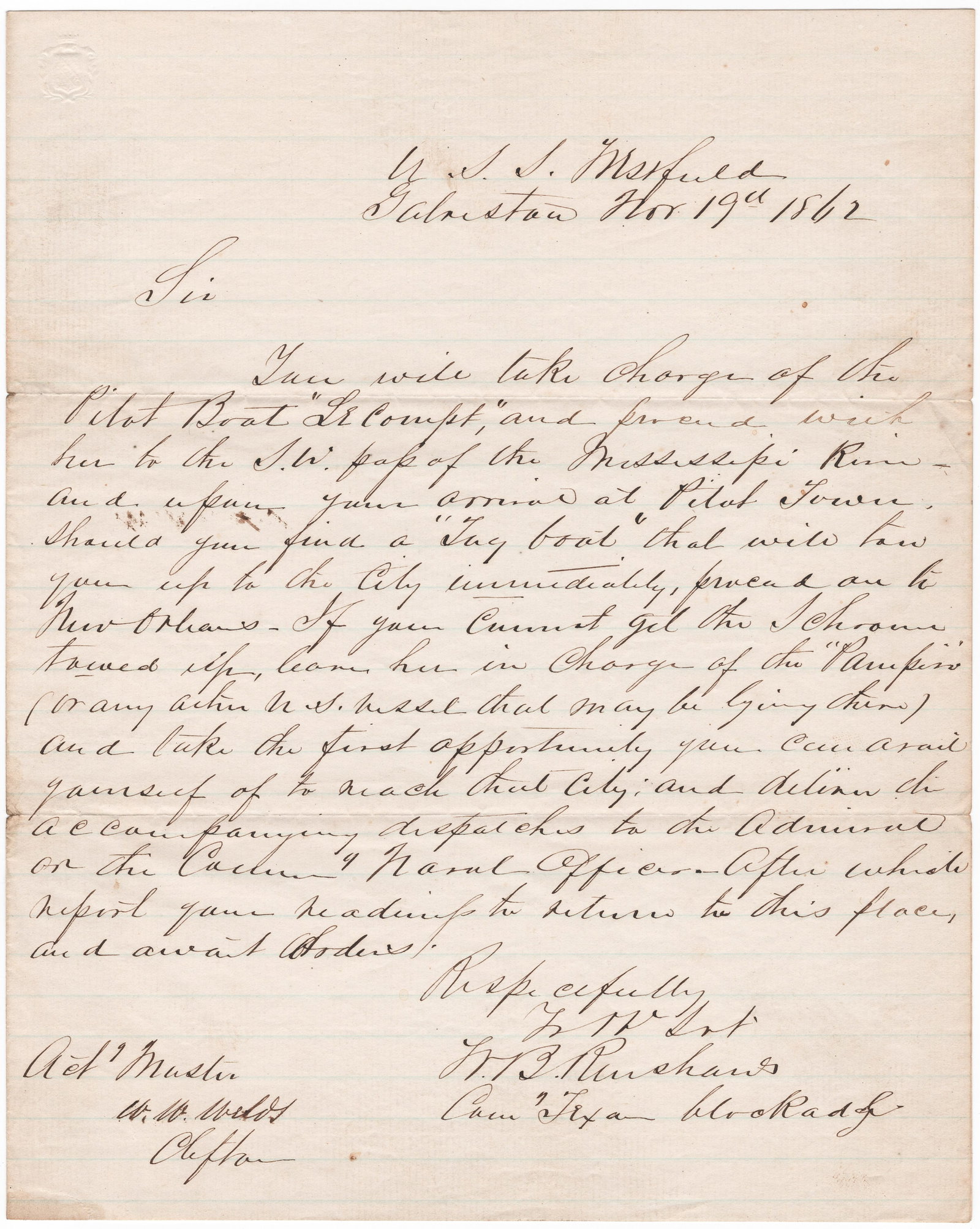 (UNION NAVY) COMMANDER WILLIAM B. RENSHAW, K. I. A. AT GALVESTON: WILLIAM B. RENSHAW (1816-1863) U.S. Navy Commander who led the Union blockade of the Texas coast and captured the port of Galveston, only to be killed as Confederate forces retook the city. Very rare,