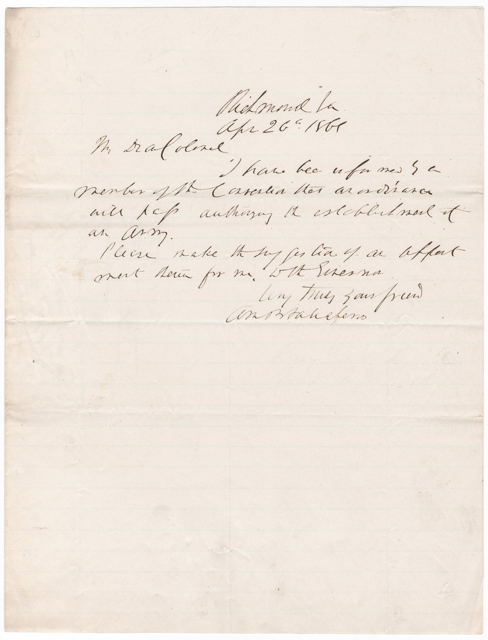 WILLIAM B. TALIAFERRO SEEKS A POSITION IN THE CONFEDERATE ARMY: WILLIAM B. TALIAFERRO (1822 - 1898) Confederate major general who fought with Jackson in the Valley, and commanded Jackson's division at Fredericksburg. He ended the war in the Carolinas, surrendering