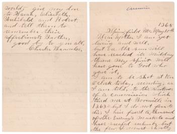 C.S.A. BUSHWHACKER AND 'SPY' CHARLES BROWNLEE WRITES A LAST LETTER TO HIS MOTHER: 'I AM TO BE SHOT (1 of 4)