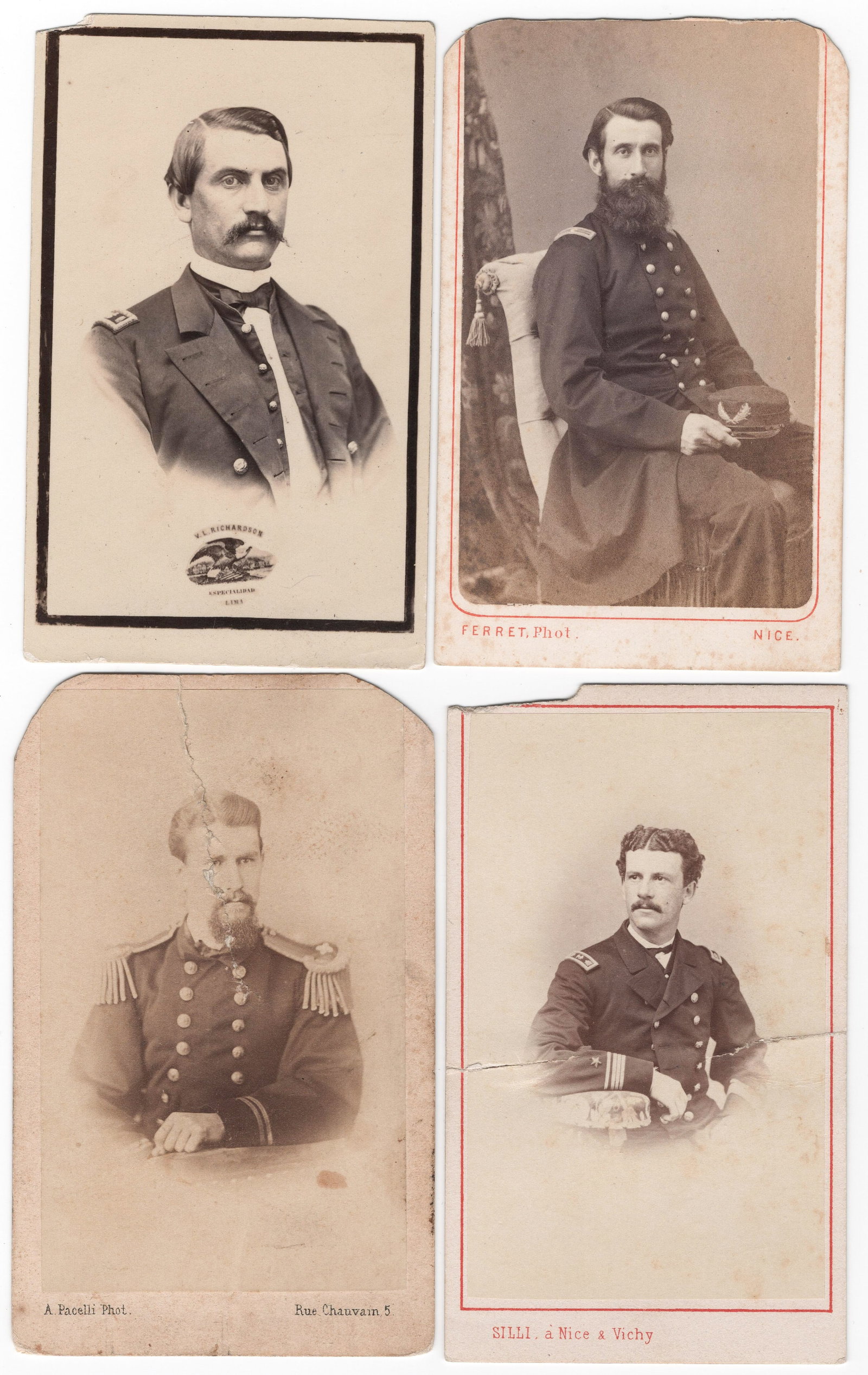 (UNION NAVY) SAILORS’ CARTE DE VISITE PHOTOGRAPHS (4): A fine lot of four Civil War-era carte de visite photographs, all portraits of U.S. Navy personnel, includes: a chest-up view of paymaster GEORGE DABNEY in uniform, 2.5 x 4 in. sepia, with the stamp