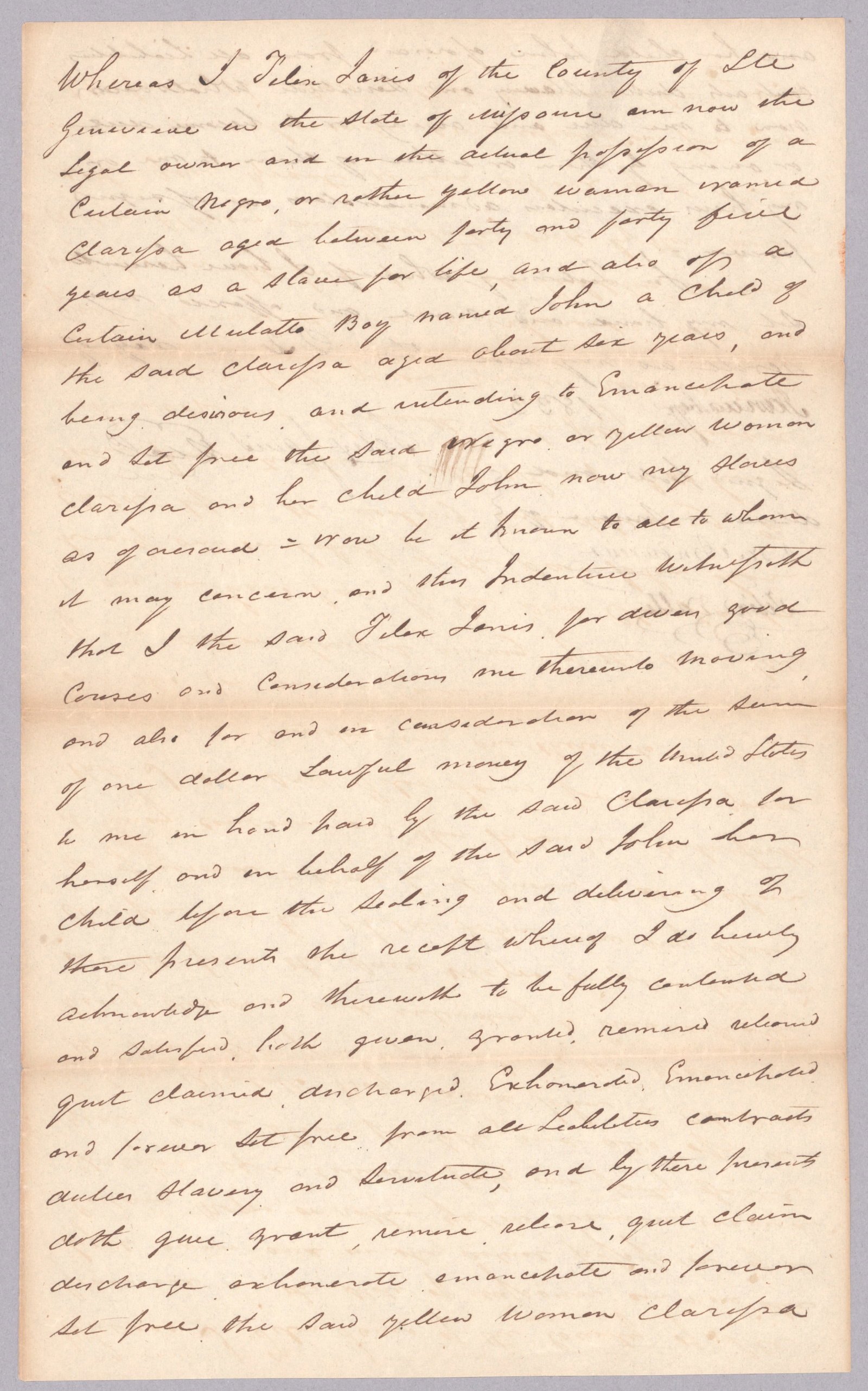 EMANCIPATION OF AN ENSLAVED MOTHER AND ‘MULATTO’ SON (1 of 2)
