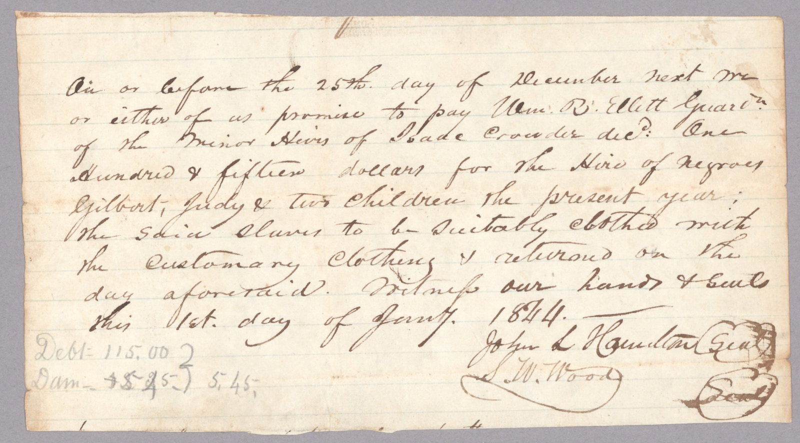 PROMISSORY NOTE FOR THE HIRE OF SLAVES (1 of 1)