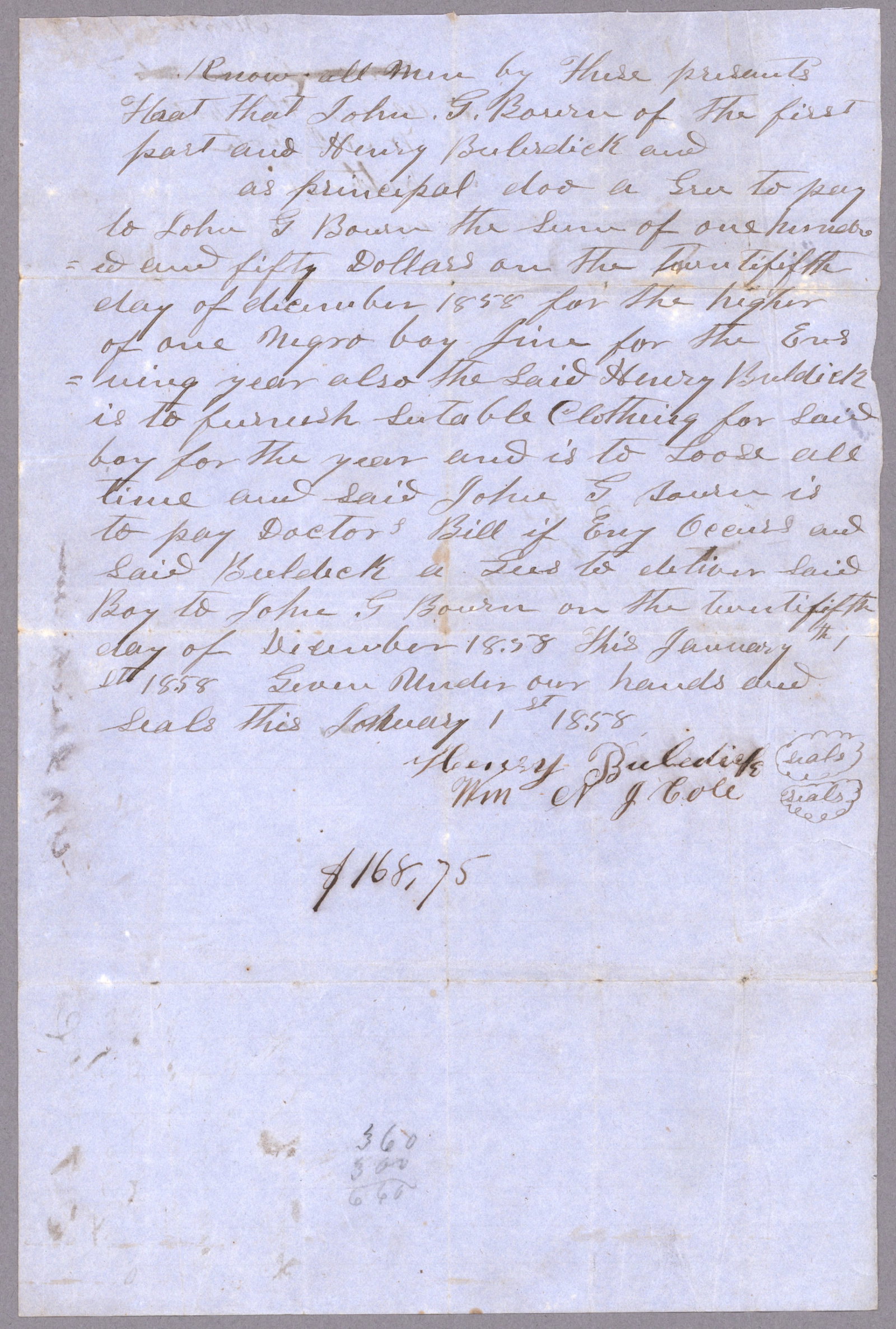 PROMISSORY NOTE FOR HIRE OF AN ENSLAVED BOY (1 of 2)