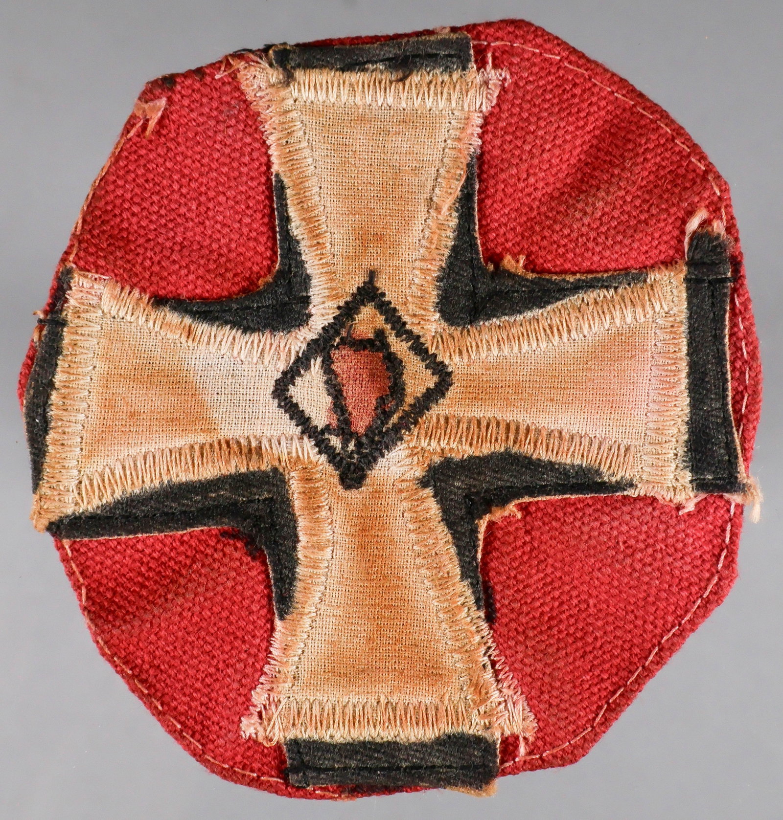 KNIGHTS OF KAMELIA PATCH: A 3.5 in. diameter ‘blood drop’ patch, age unknown with handmade construction. Toning at center, else good condition.