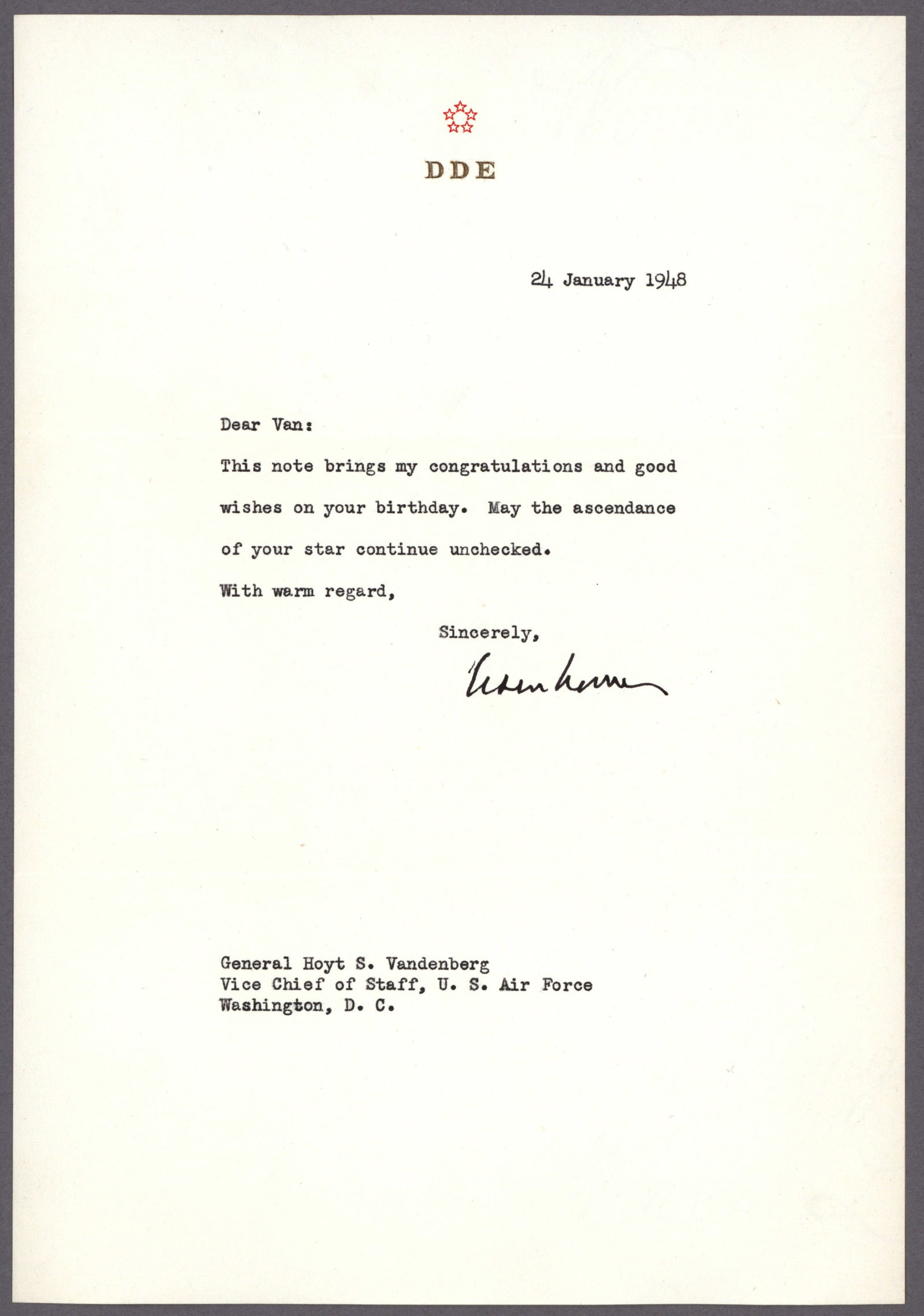 DWIGHT D. EISENHOWER: (1890 - 1969) 34th President of the United States, Supreme Commander of Allied forces in Europe during World War II and largely responsible for the successful invasion on D-Day. Fine association