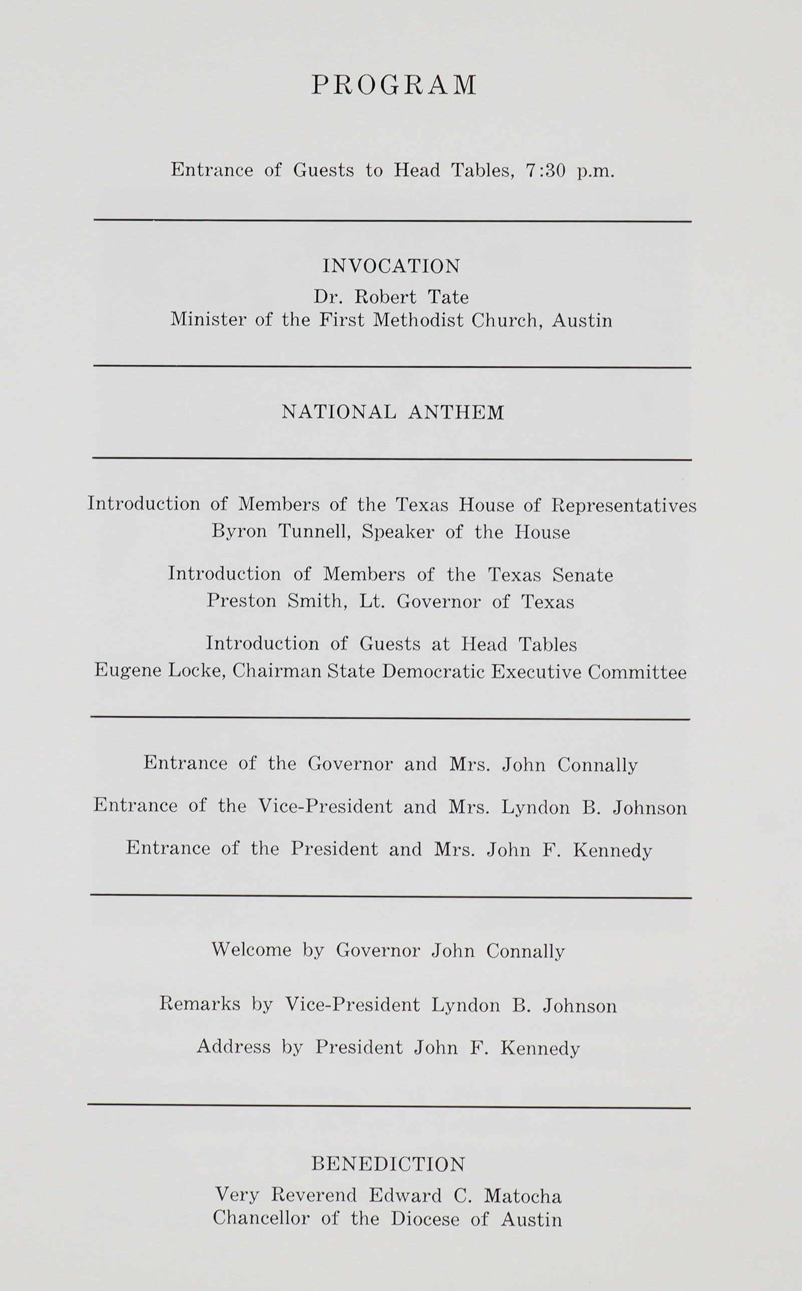 NOVEMBER 22, 1963 'TEXAS WELCOME' PROGRAM FOR JOHN F. KENNEDY: Very rare program for the canceled 'Texas Welcome' which was to be held at the Civic Auditorium in Dallas to honor President John F. Kennedy, but quickly canceled after his shooting. The program is