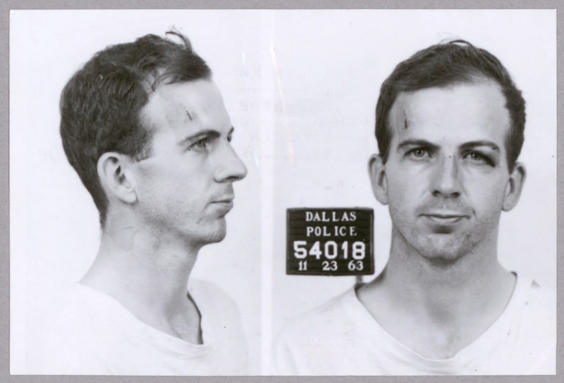 LEE HARVEY OSWALD'S DALLAS POLICE DEPT. MUG SHOT: LEE HARVEY OSWALD (1939 - 1963) American assassin of President John F. Kennedy who Oswald shot in Dallas, November 22, 1963. Oswald’s exceedingly rare 1963 mugshot, one of a very small quantity