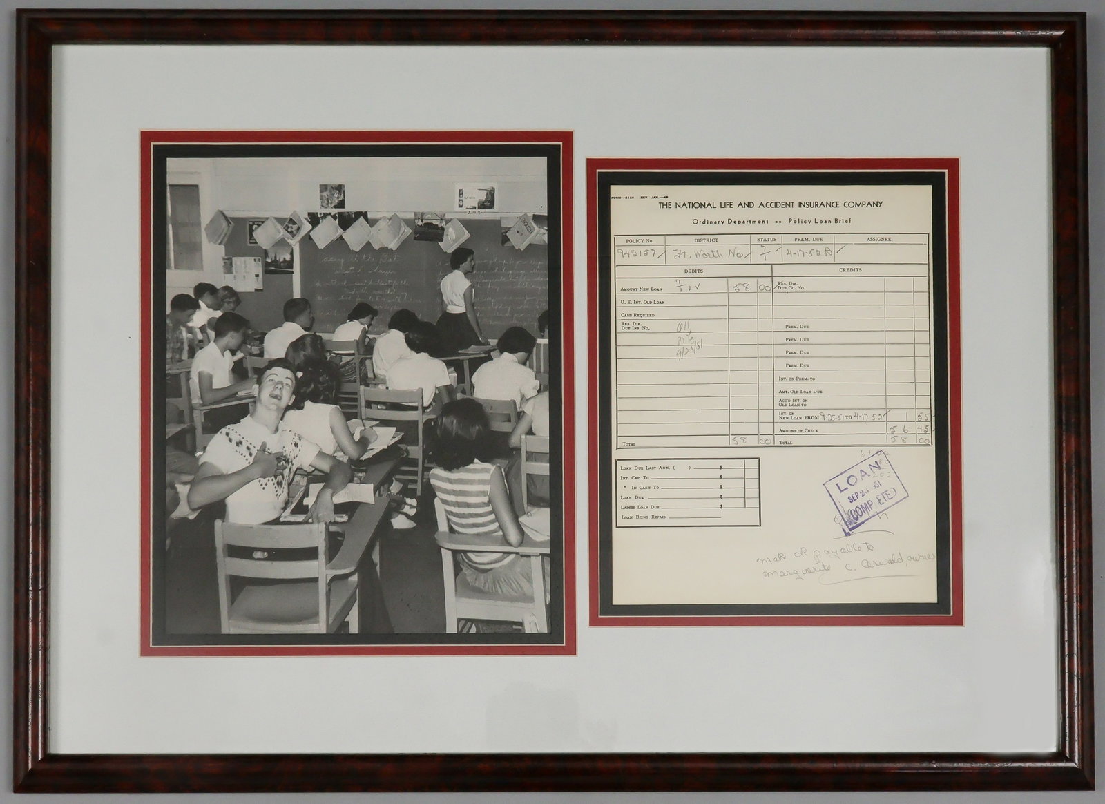 LEE HARVEY OSWALD LIFE INSURANCE DOCUMENT SIGNED BY MARGUERITE OSWALD: MARGUERITE OSWALD (1907 - 1986) Mother of Lee Harvey Oswald, the assassin of President John F. Kennedy. LEE HARVEY OSWALD'S MOTHER BORROW'S AGAINST HER MURDERER SON'S LIFE INSURANCE POLICY Incredible