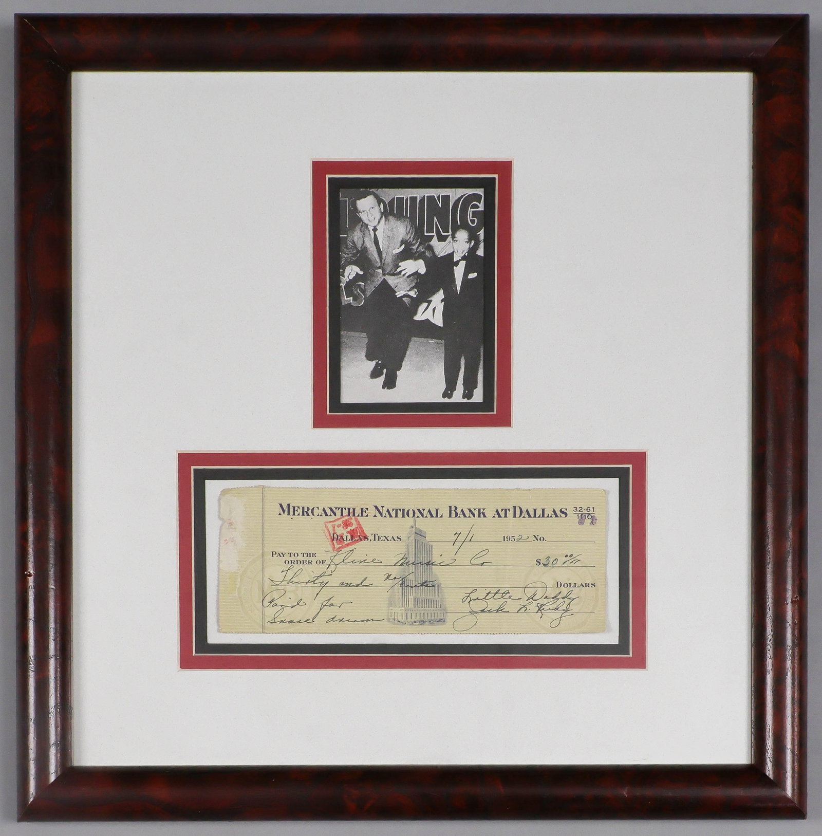JACK RUBY: (1911 - 1967) Dallas nightclub owner who shot and killed Lee Harvey Oswald following Oswald's assassination of President John F. Kennedy on November 22, 1963. Partly-printed check entirely in