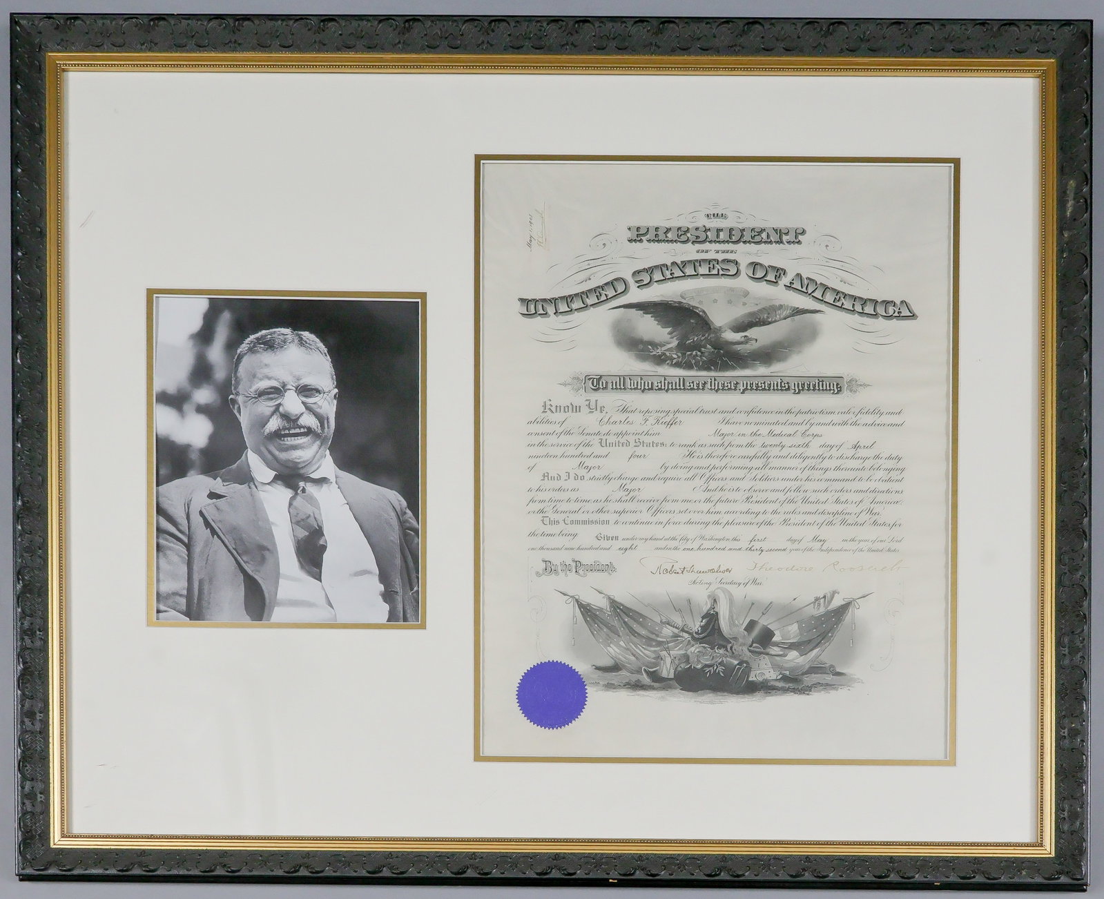 THEODORE ROOSEVELT: (1858 - 1919) Twenty-sixth President of the United States who started the Panama Canal, settled the Russo-Japanese War, broke up Standard Oil and encouraged conservation. Fine partly-printed D.S. as