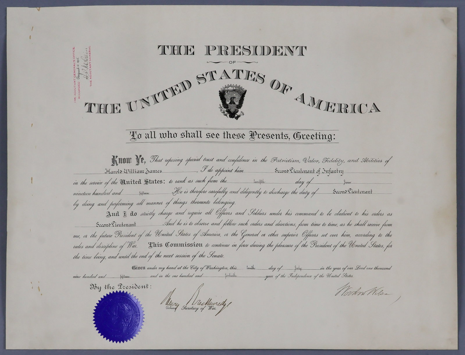 WOODROW WILSON: (1856 - 1924) Twenty-eighth President of the United States who passed sweeping reform laws, gave women the right to vote, and led the United States through World War I, setting the groundwork for the 