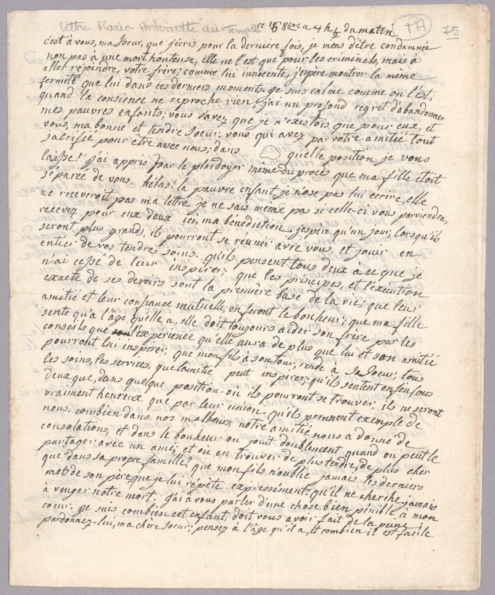 MARIE ANTOINETTE’S LAST LETTER, ON LOUIS XVI LETTERHEAD (1 of 2)