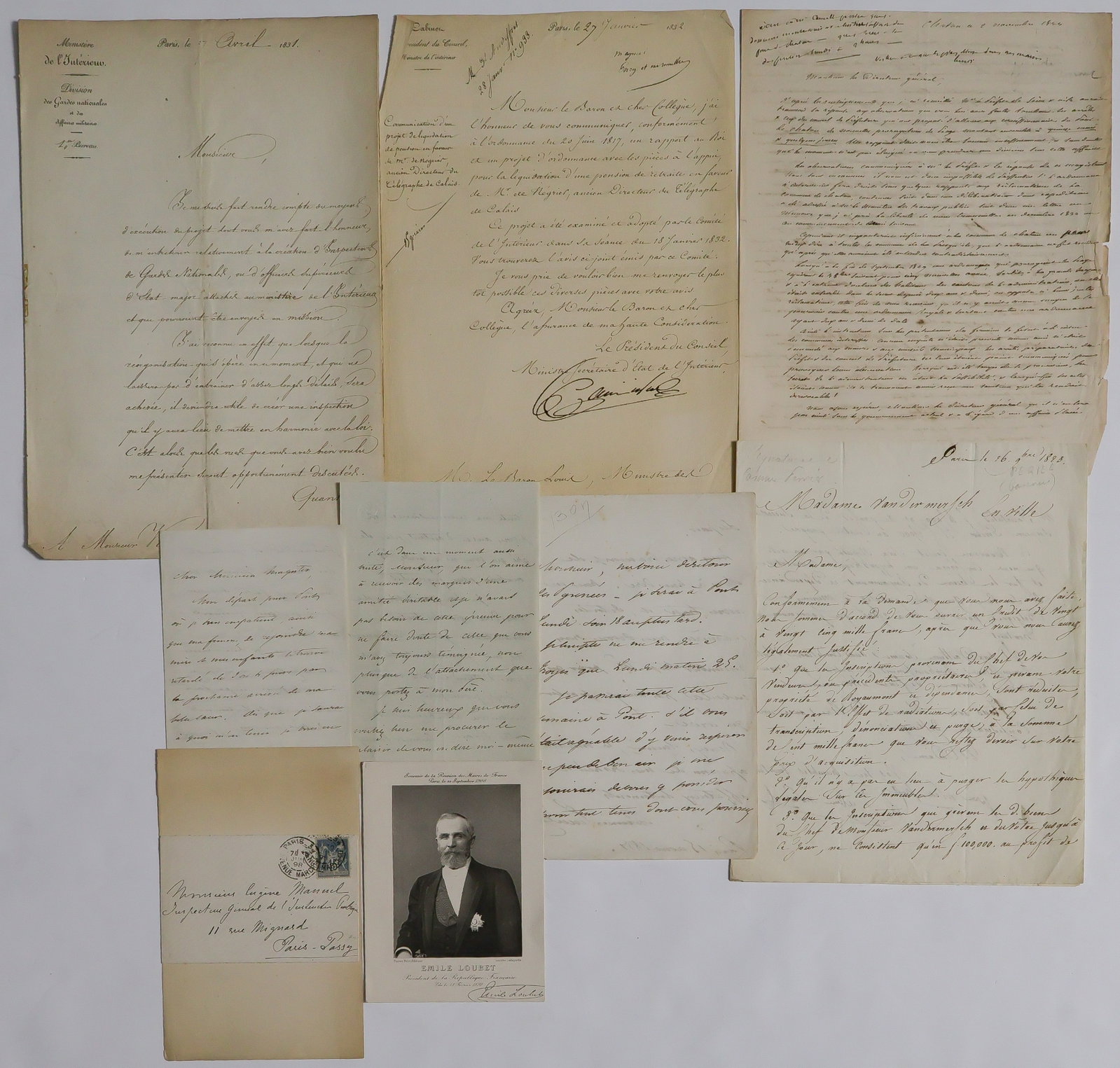 CASIMIR PIERRE PERIER: (1777-1832) French financier and statesman, a liberal member of the Chamber of Deputies through the Restoration who supported the constitutional monarchy of Louis-Philippe. Three manuscript signed