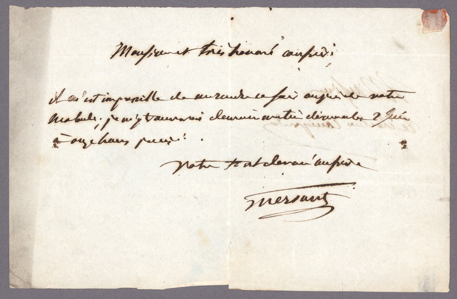 LOUIS GUERSANT: (1777-1848) French physician, botanist and mycologist, the doctor of King Louis XIV remembered for his contributions to the early diagnosis of diphtheria. A.N.S. 1p. oblong 4to., [n.p., n.d.], not