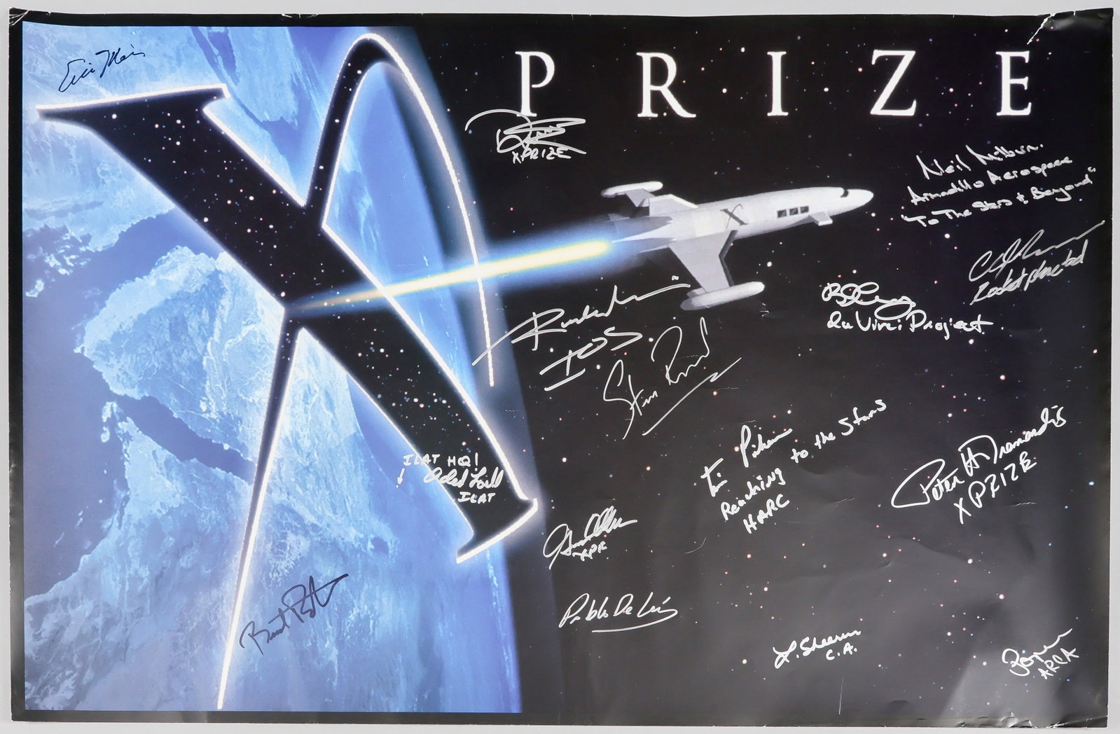 2004 X PRIZE SIGNED POSTER: The X Prize was a space competition in which the X Prize Foundation offered a $10,000,000 prize for the first non-government organization to launch a reusable crewed spacecraft into space twice