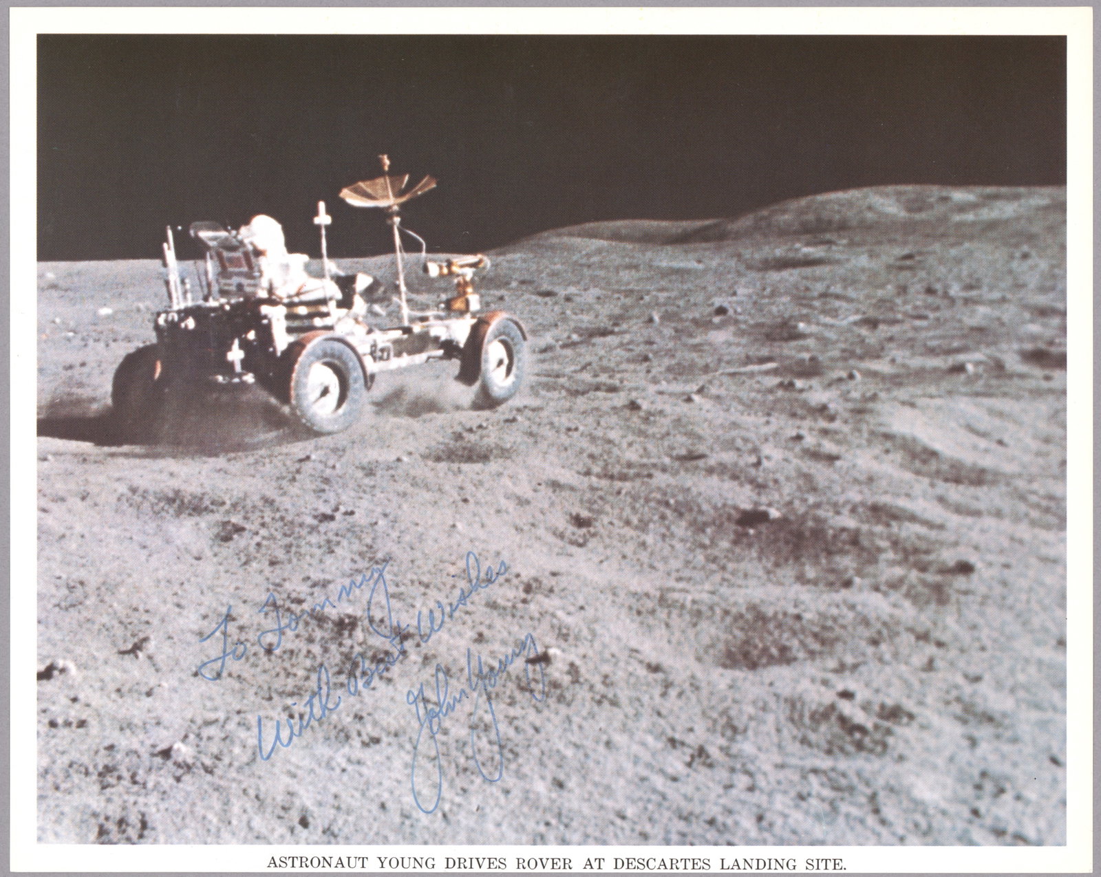 JOHN YOUNG: (1930 - 2018) American astronaut who walked on the moon three times in the Apollo 16 mission, also the first man to fly into space six times. Scarce I.S.P., 10 x 8 in. color, an official NASA photo