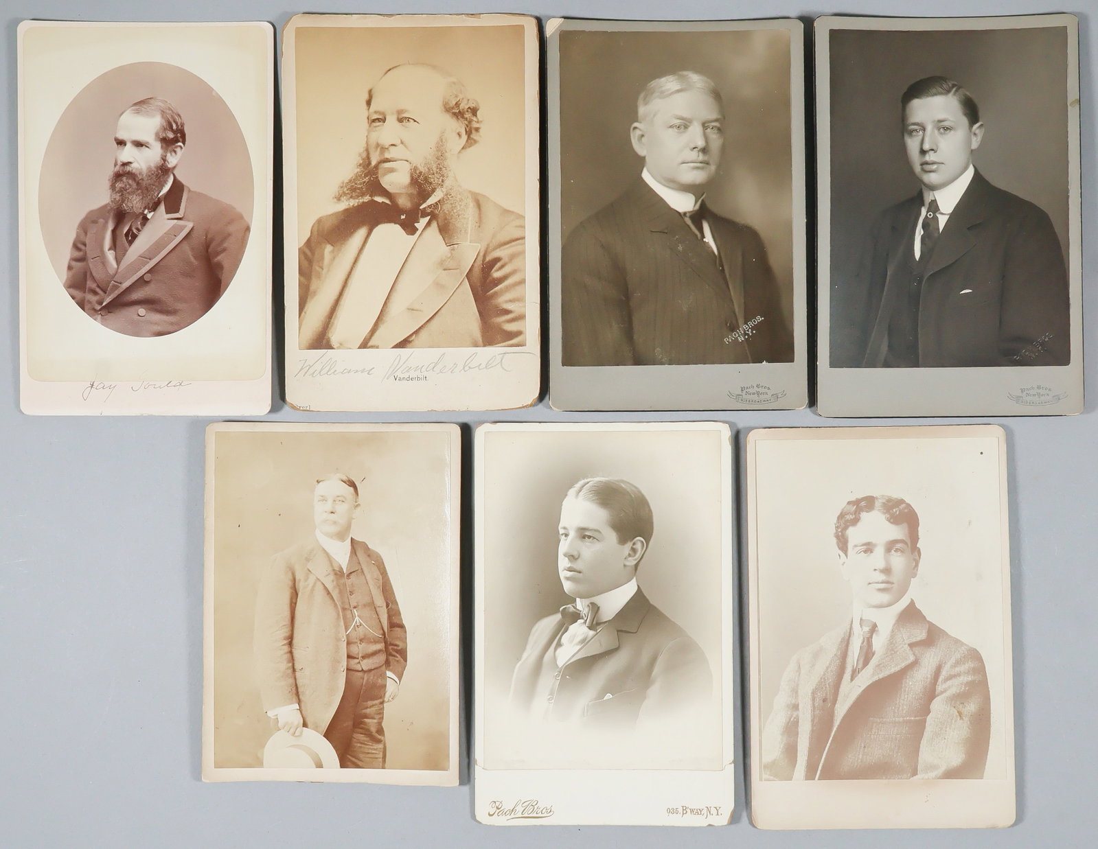 'THE ROBBER BARONS' AND OTHER MILLIONAIRES CABINET PHOTOGRAPHS (12): Excellent lot of 12 rare cabinet card photographs of some of the great 'robber barons' and other millionaires of the 19th Century, their associates, and family members. Included in the lot is: JAY
