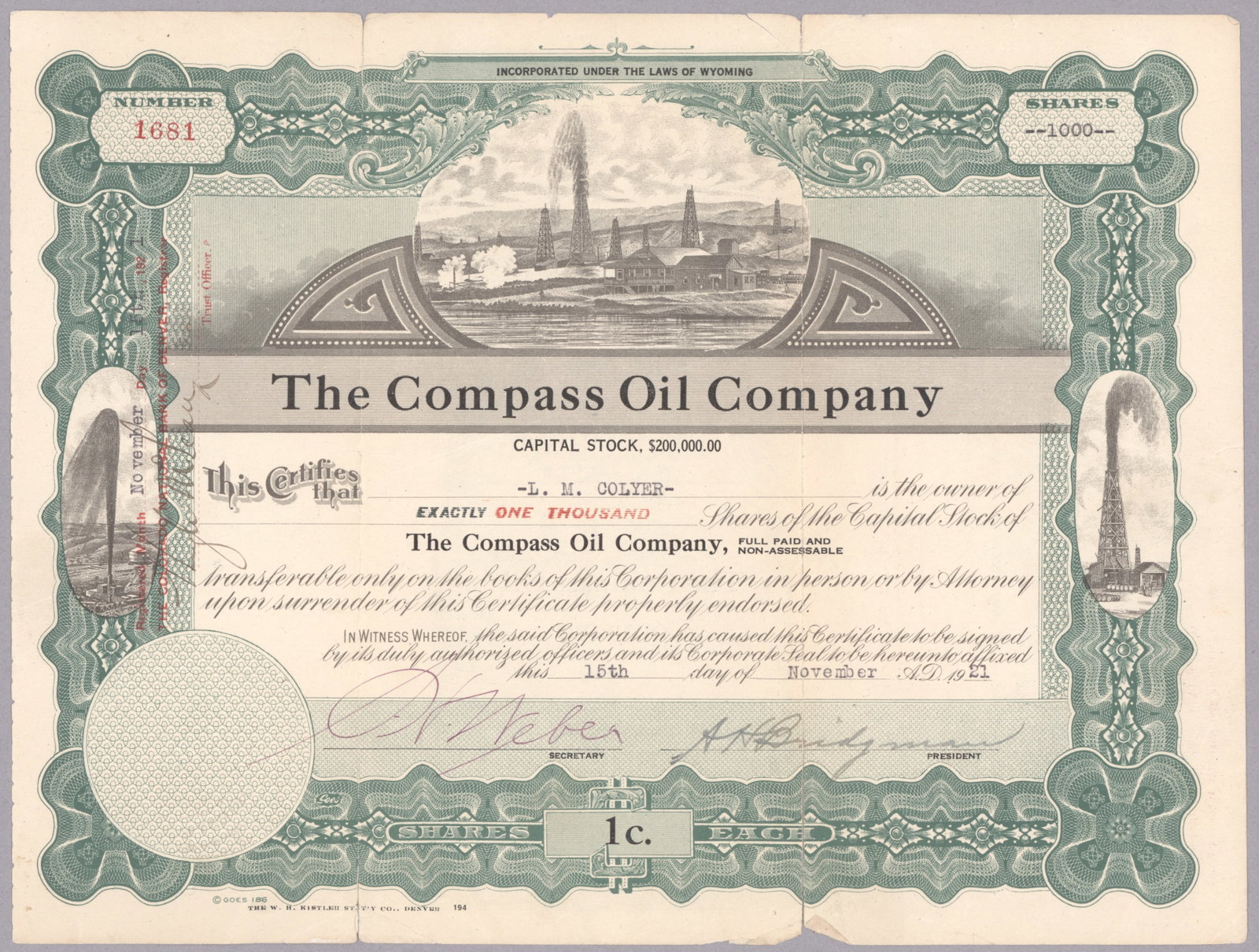 (SCRIPOPHILY: PENNSYLVANIA OIL) FRANKLIN OIL & REAL ESTATE STOCK CERTIFICATE: Ca. 1860s unengrossed stock certificate, 10.25 x 6.5 in., Philadelphia, a certificate for shares in the Franklin Oil & Real Estate Company which depicts an oil well, men filling barrels, and two