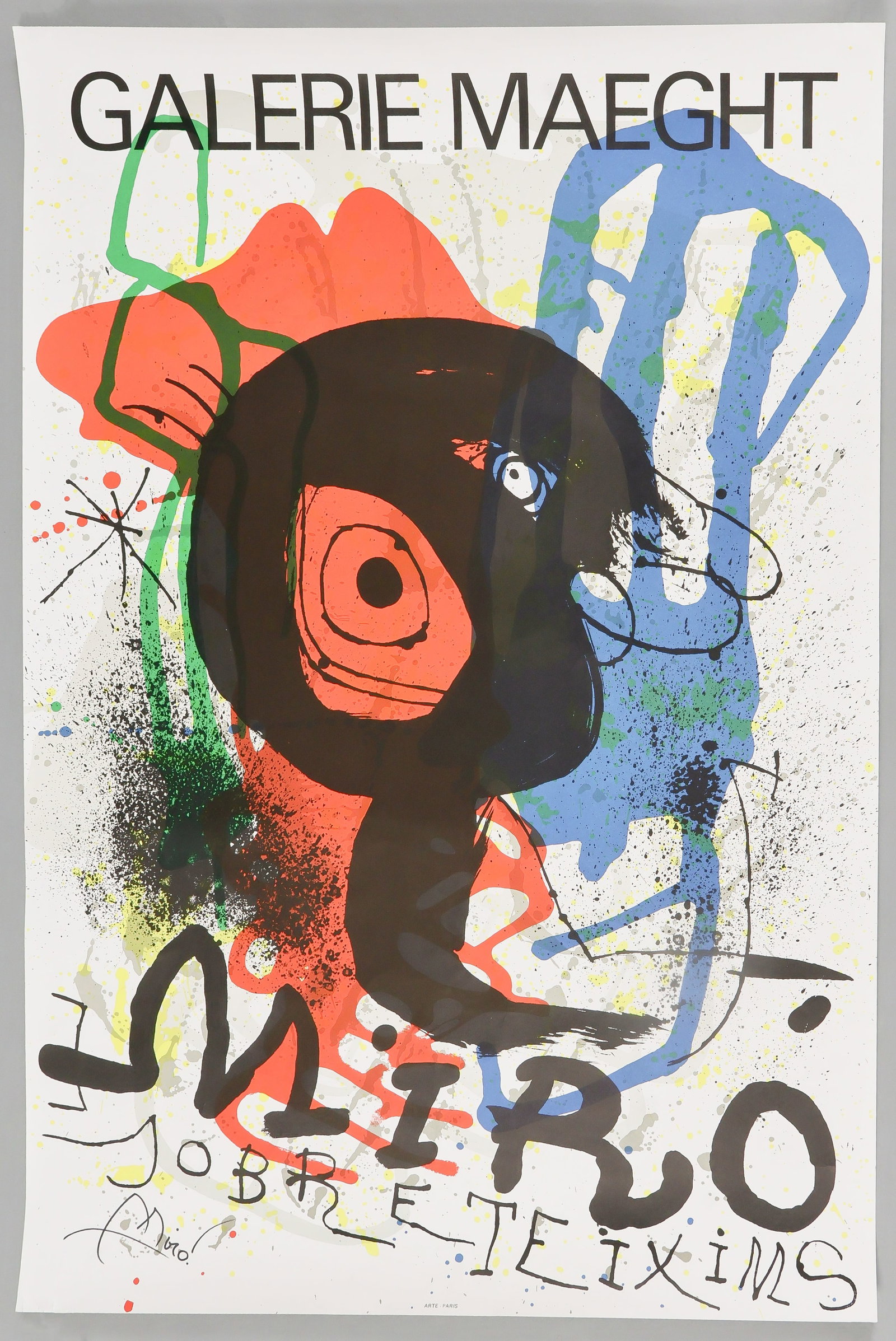 JOAN MIRO: (1893 - 1983) Spanish painter and perhaps the greatest of the Surrealist painters, his works are most noted for the vivid colors and hallucinatory figures. Vivid color lithograph poster of one of