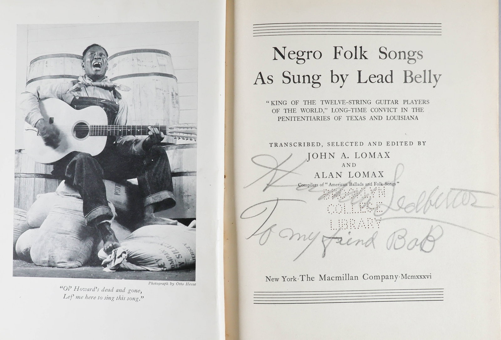 HUDDIE LEDBETTER: (1888 – 1949) 'Lead Belly', Black American folk and blues singer notable for his strong vocals, virtuosity on the twelve-string guitar, and the folk standards he introduced including 'In the