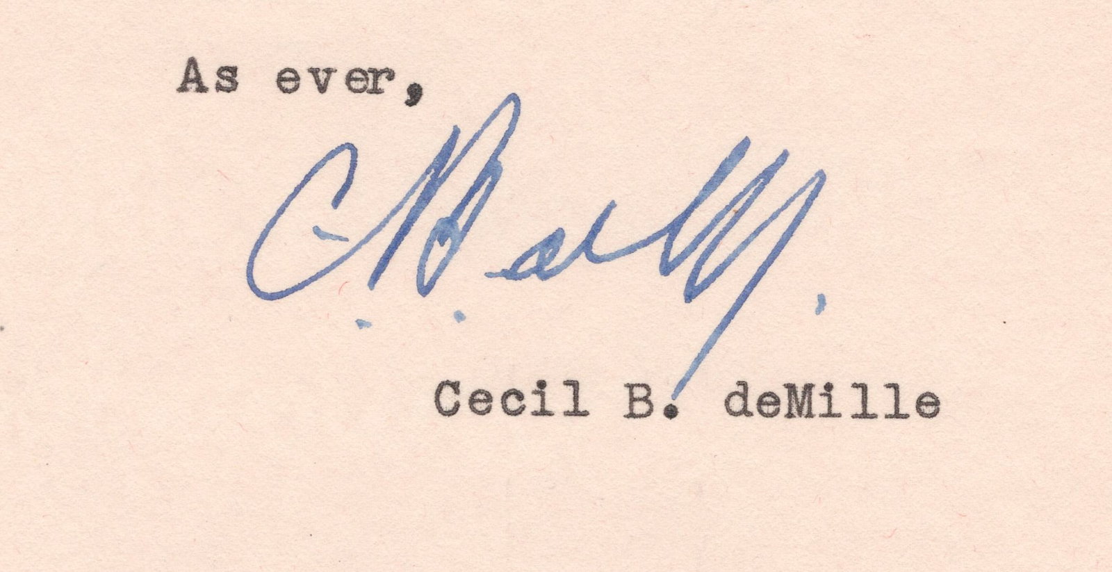 CECIL B. DEMILLE: (1881 - 1959) American film director and producer of the classics 'The Ten Commandments' and 'King of Kings'. Good content and association T.L.S. on Cecil B. DeMille Productions letterhead, 2pp.
