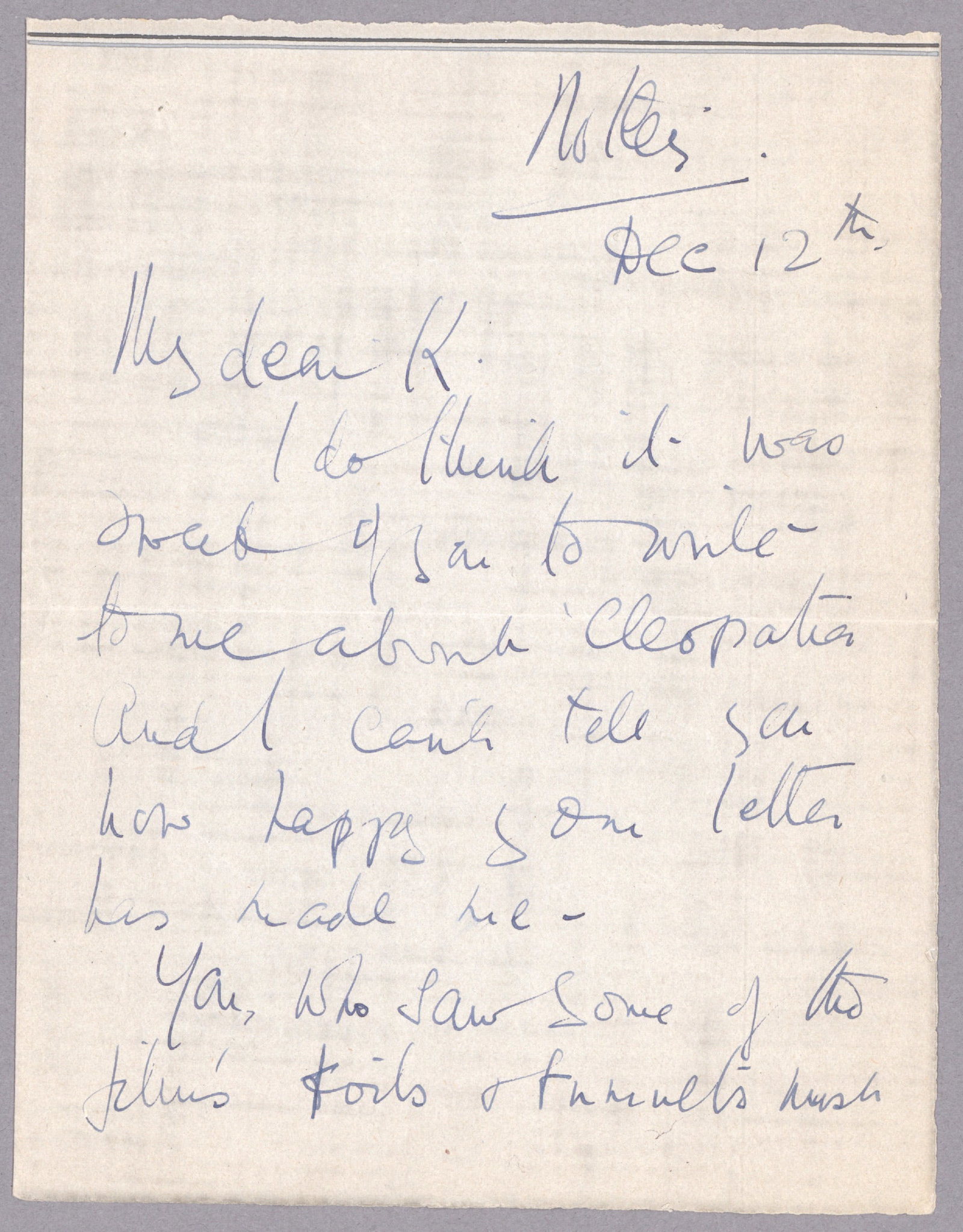 VIVIEN LEIGH: (1913 - 1967) English film actress best known for her Academy Award-winning role as 'Scarlett' in Gone With the Wind. Fine content A.L.S. 'Vivien', 4pp. 8vo., Noltes[?], Dec. 12 [1944] to 'My dear