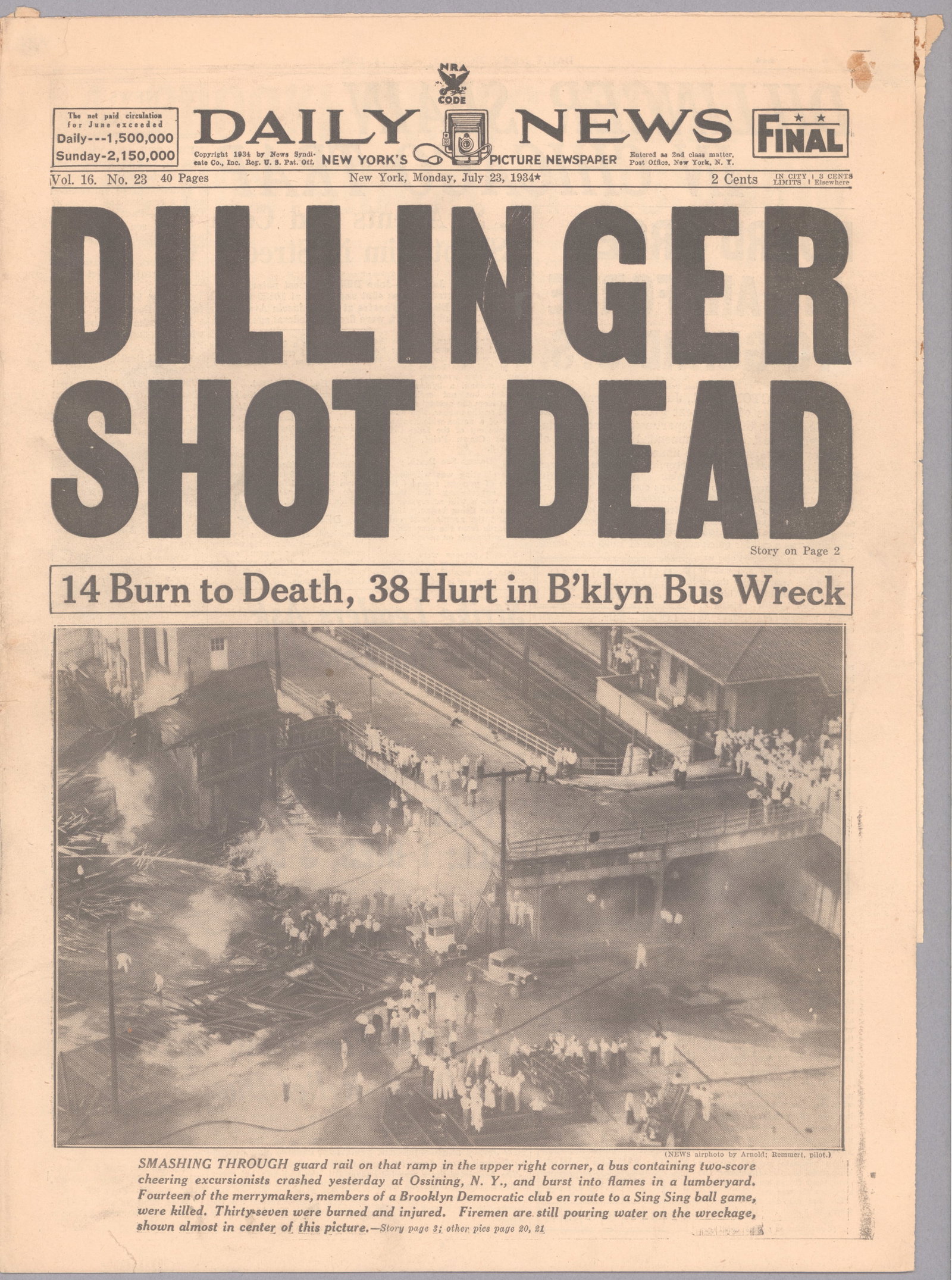 'DILLINGER SHOT DEAD' (1 of 2)