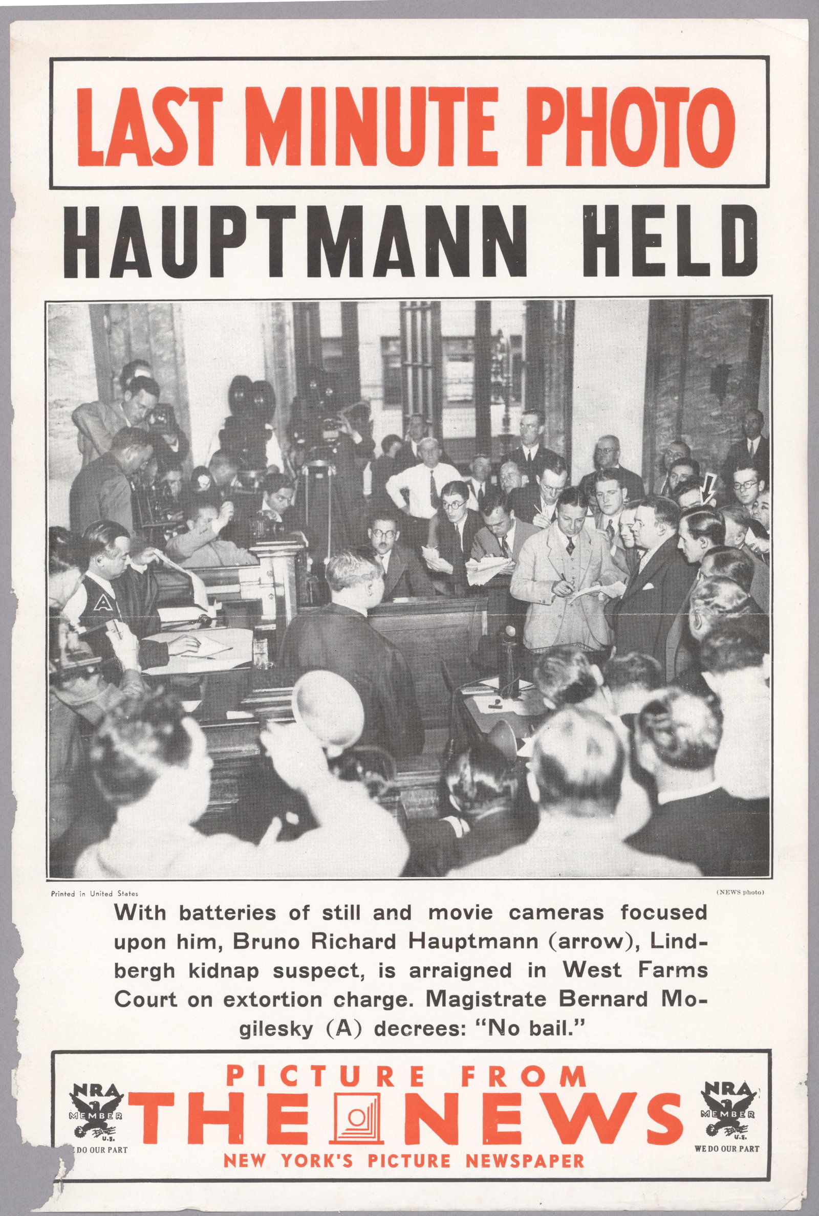 LINDBERGH BABY KIDNAPPING POSTERS (2): Pair of rare posters related to the kidnapping of infant Charles A. Lindbergh, Jr., the son of the famous aviator, from his home on Mar. 1, 1932. Included is a ‘wanted’ poster, 9.5 in. x